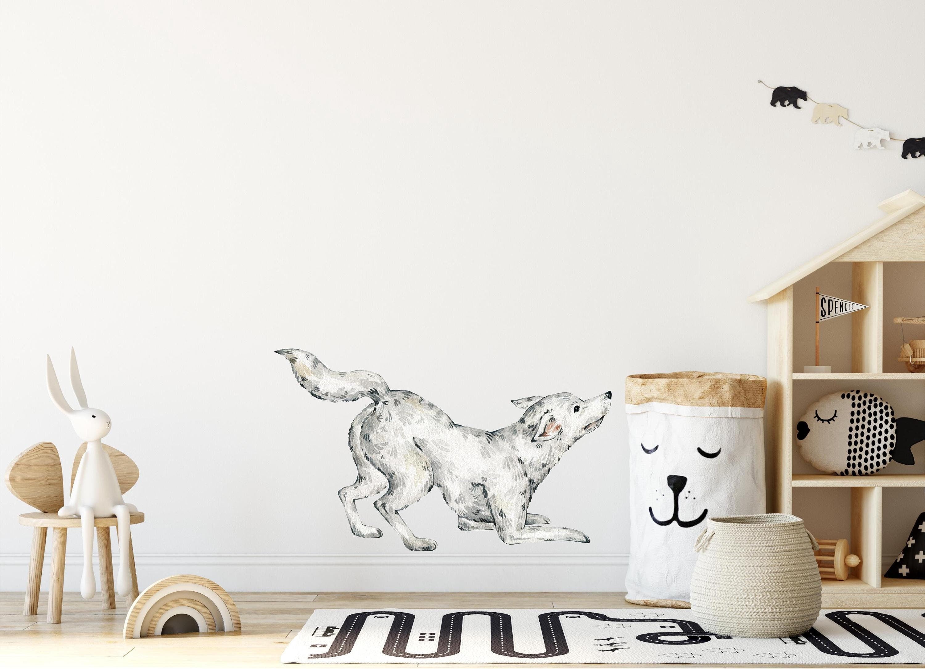 Whimsical Wolf Wall Decal Woodland Forest Animal Wildlife Removable Peel and Stick Fabric Nursery Decor