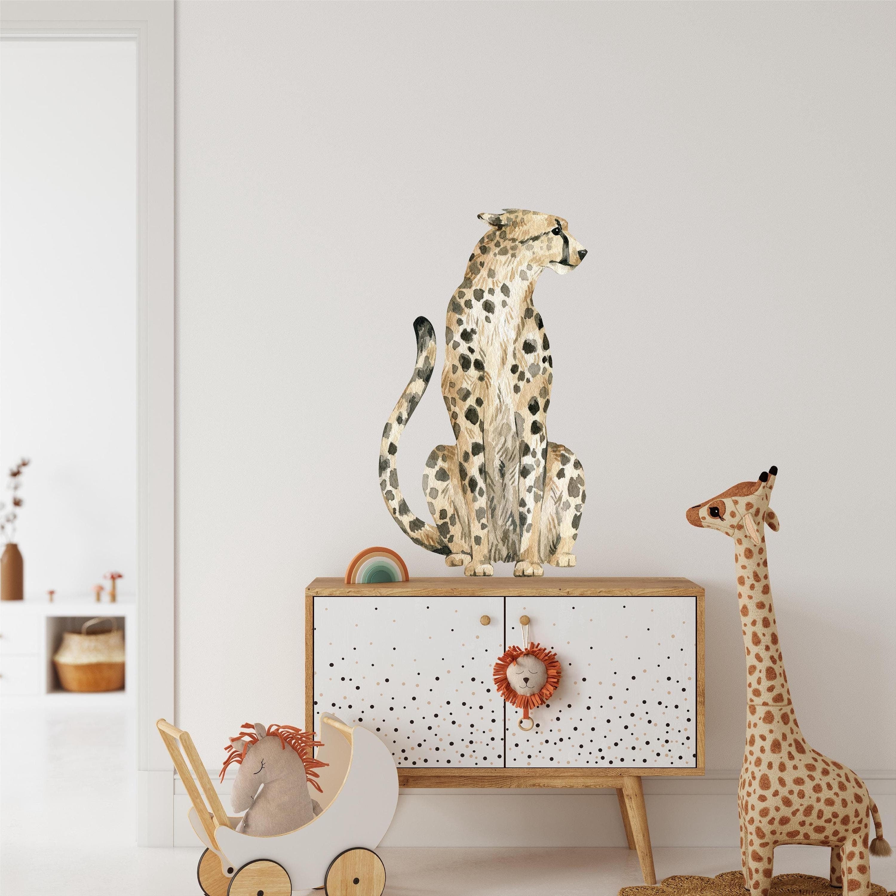 Whimsical Safari Cheetah Wall Decal Jungle Animals Wild Cats Wall Sticker Removable Fabric Peel and Stick Nursery Decor