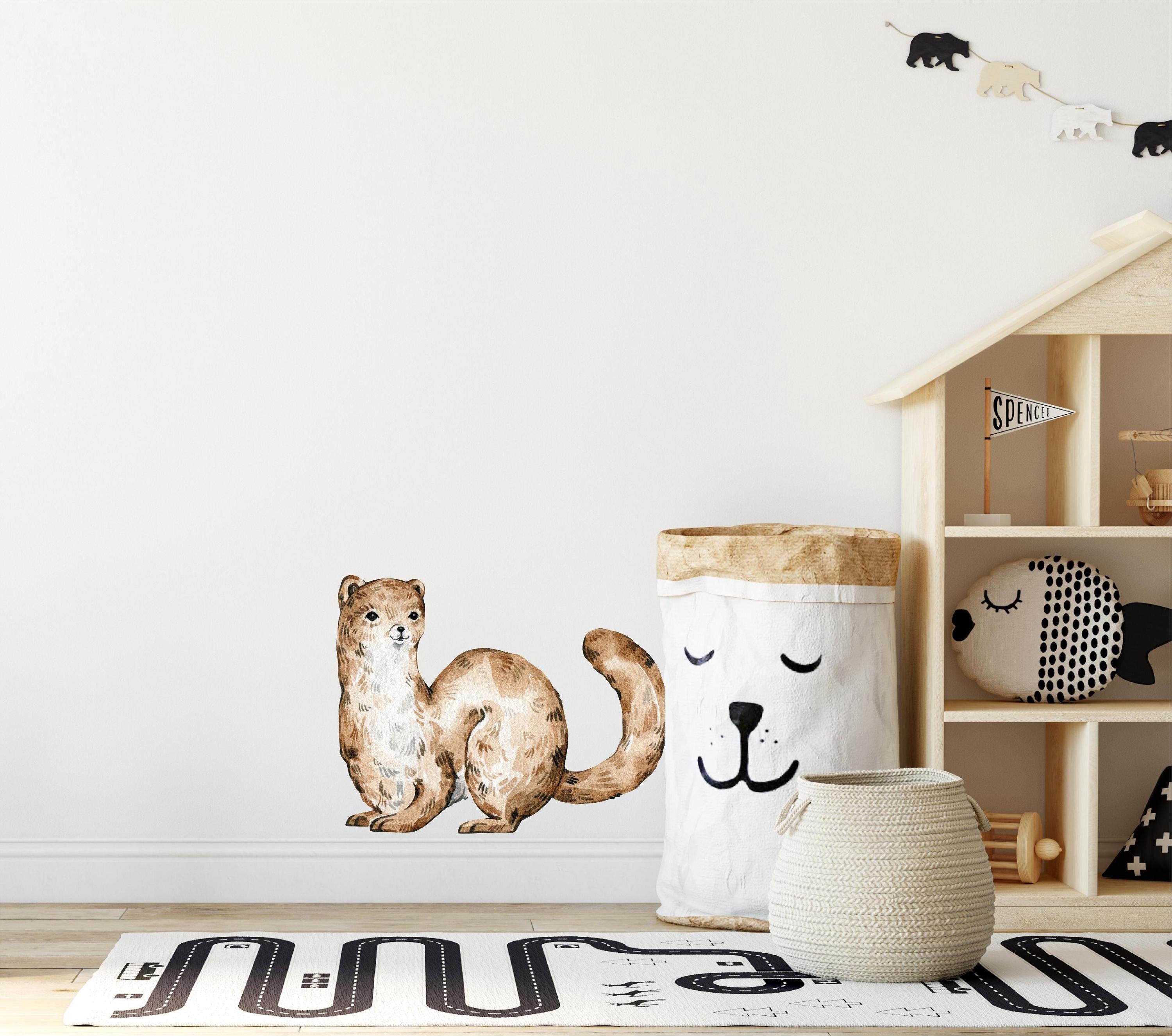 Whimsical Weasel Forest Animal Wall Decal Woodland Wildlife Removable Peel and Stick Fabric Nursery Decor