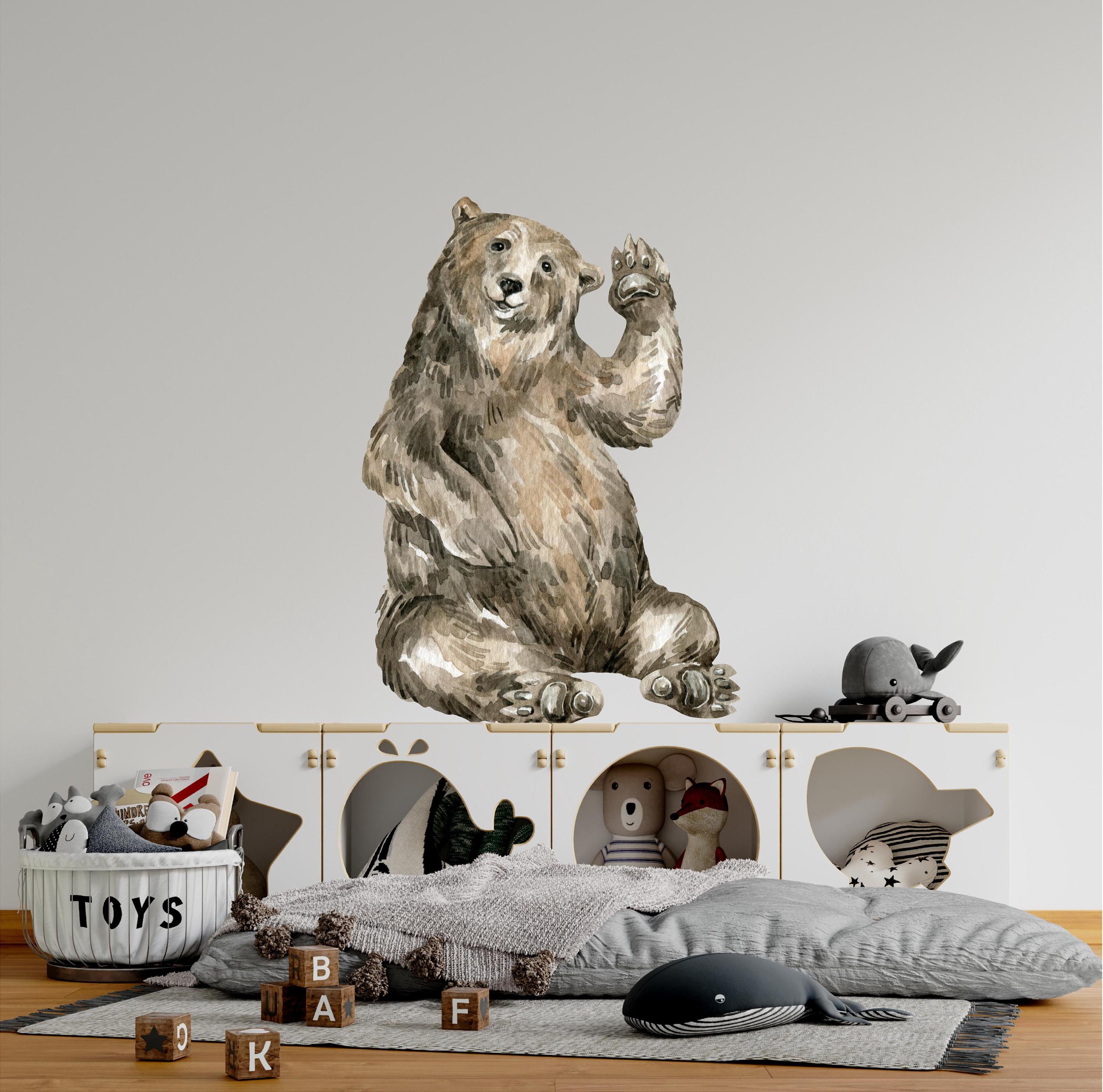 Whimsical Brown Bear Wall Decal Woodland Forest Animal Wildlife Bear Removable Peel and Stick Fabric Nursery Decor
