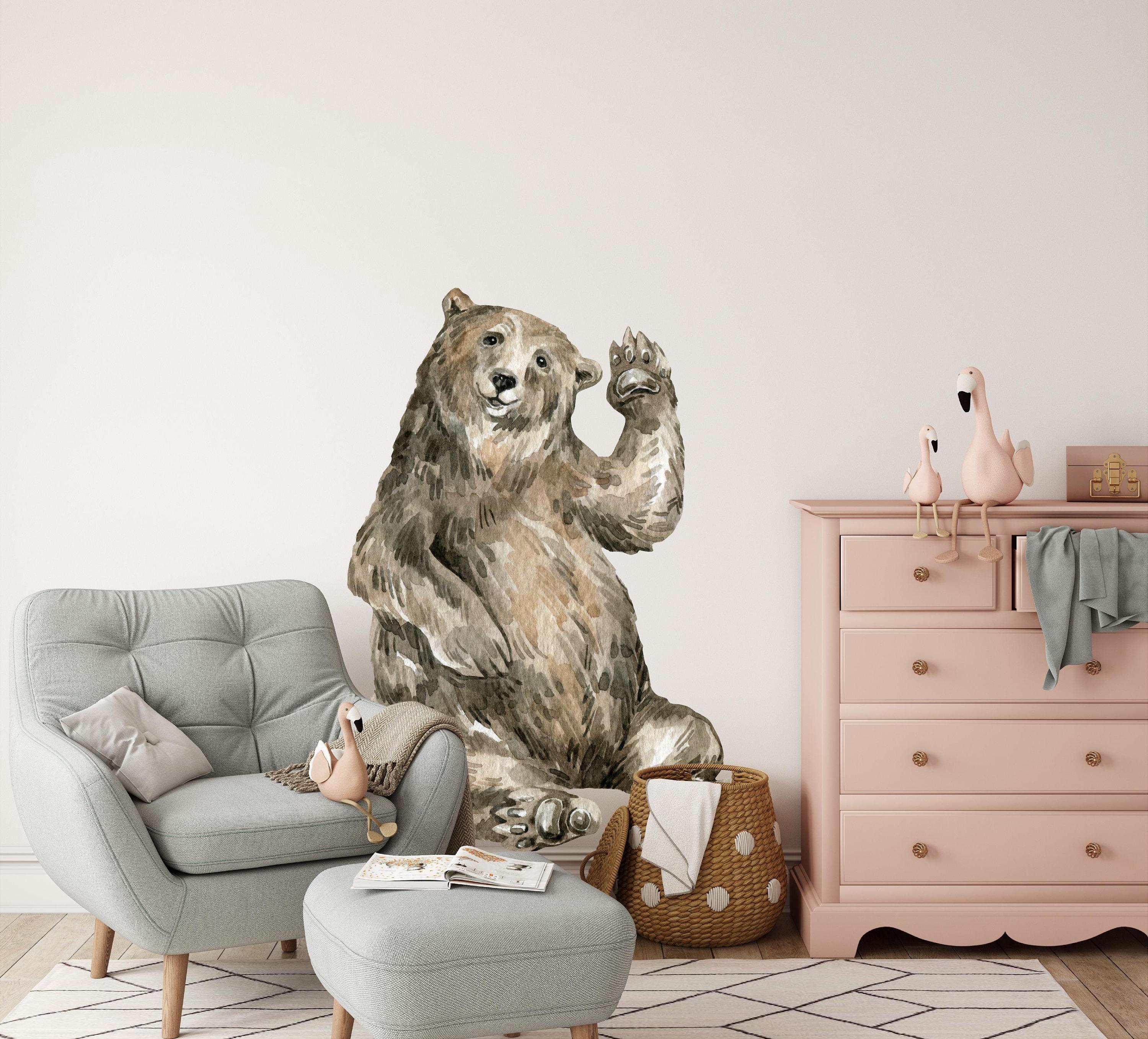 Whimsical Brown Bear Wall Decal Woodland Forest Animal Wildlife Bear Removable Peel and Stick Fabric Nursery Decor