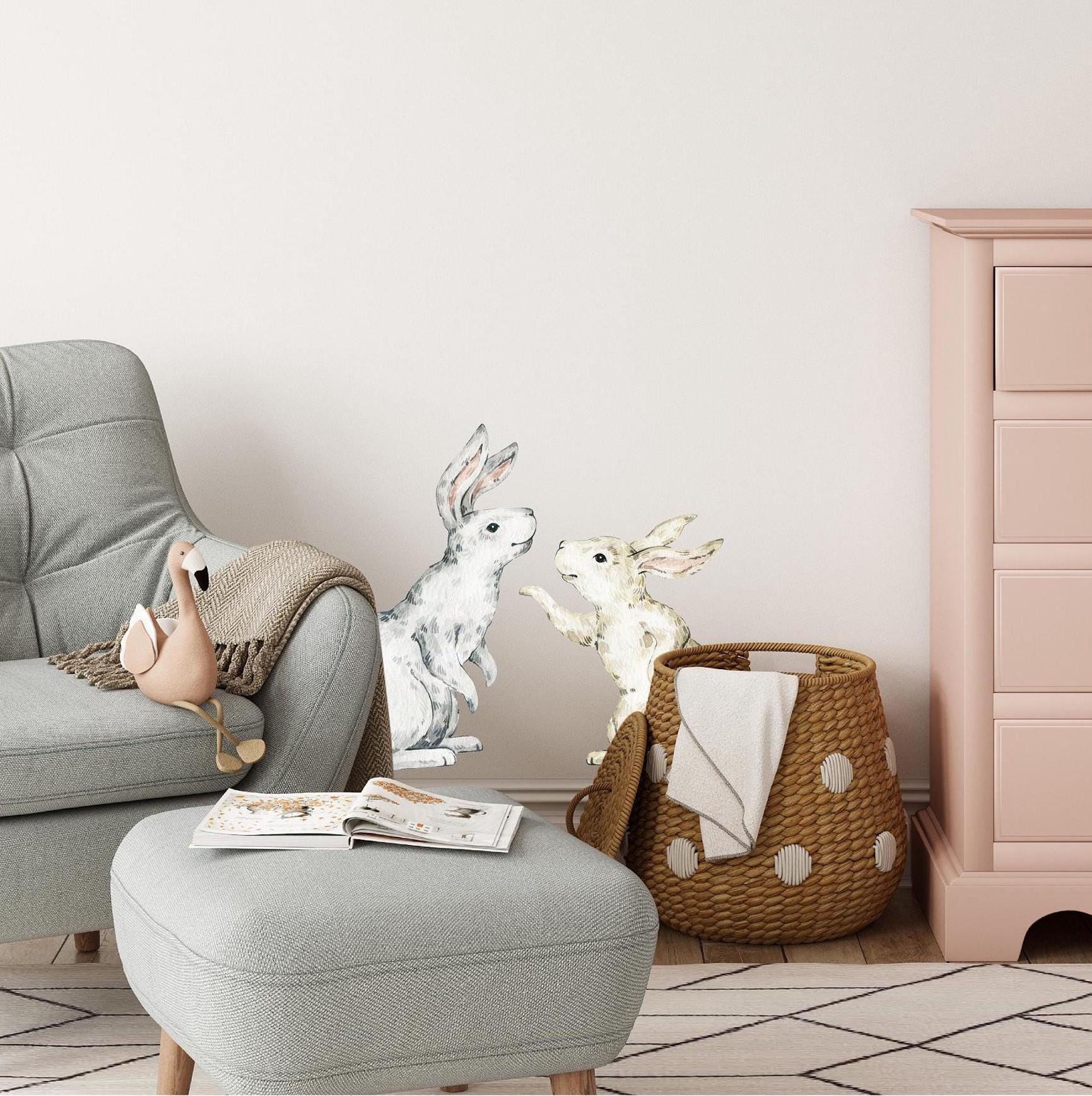 Whimsical Rabbits Wall Decal Woodland Forest Animal Wildlife Removable Peel and Stick Fabric Nursery Decor - Set of 2 Bunnies