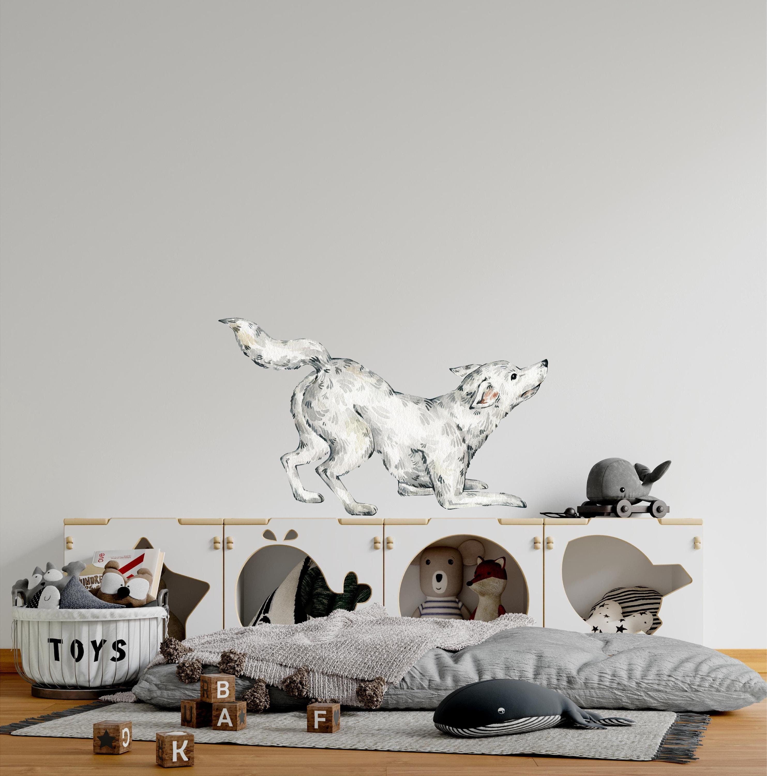 Whimsical Wolf Wall Decal Woodland Forest Animal Wildlife Removable Peel and Stick Fabric Nursery Decor