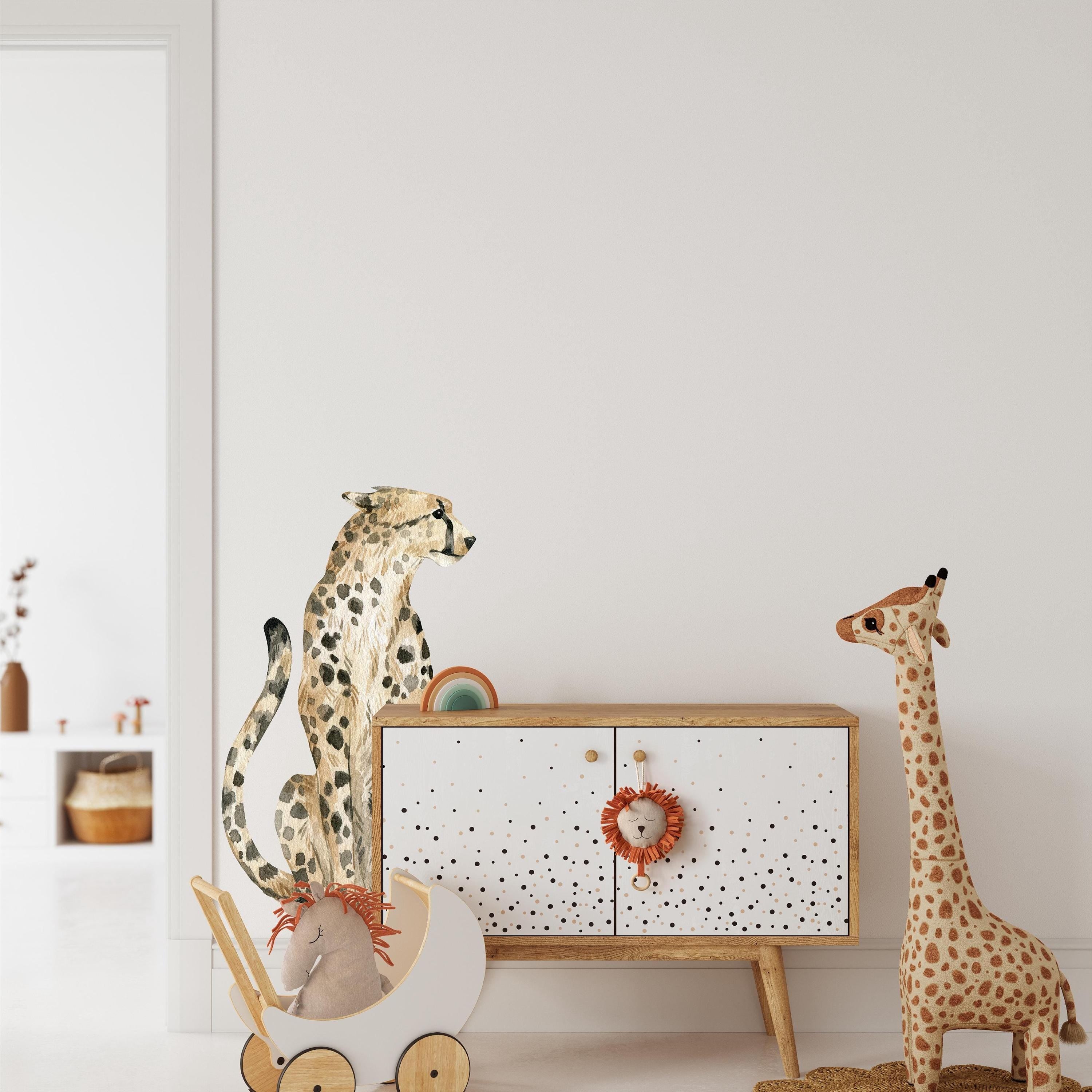 Whimsical Safari Cheetah Wall Decal Jungle Animals Wild Cats Wall Sticker Removable Fabric Peel and Stick Nursery Decor
