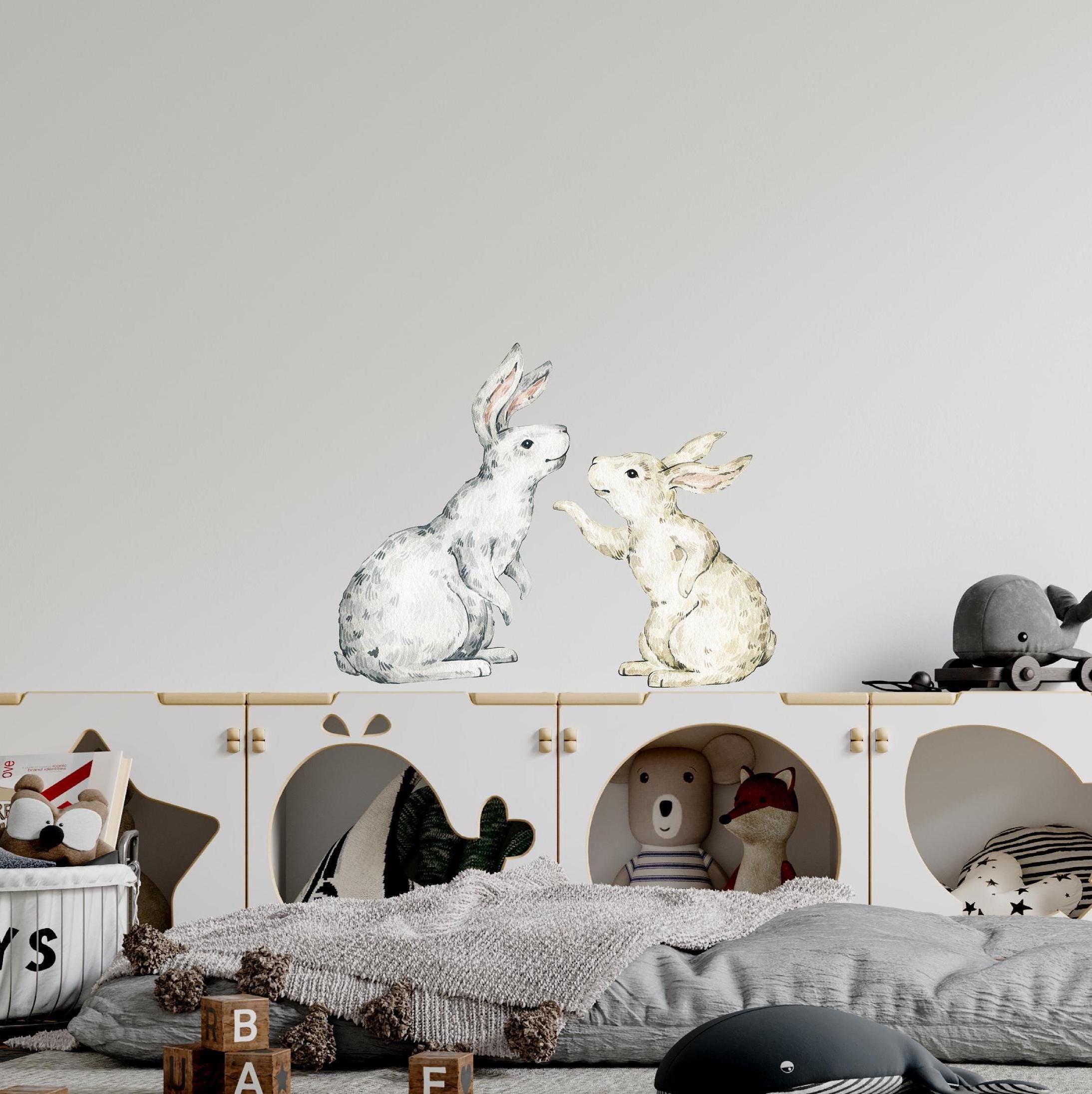 Whimsical Rabbits Wall Decal Woodland Forest Animal Wildlife Removable Peel and Stick Fabric Nursery Decor - Set of 2 Bunnies