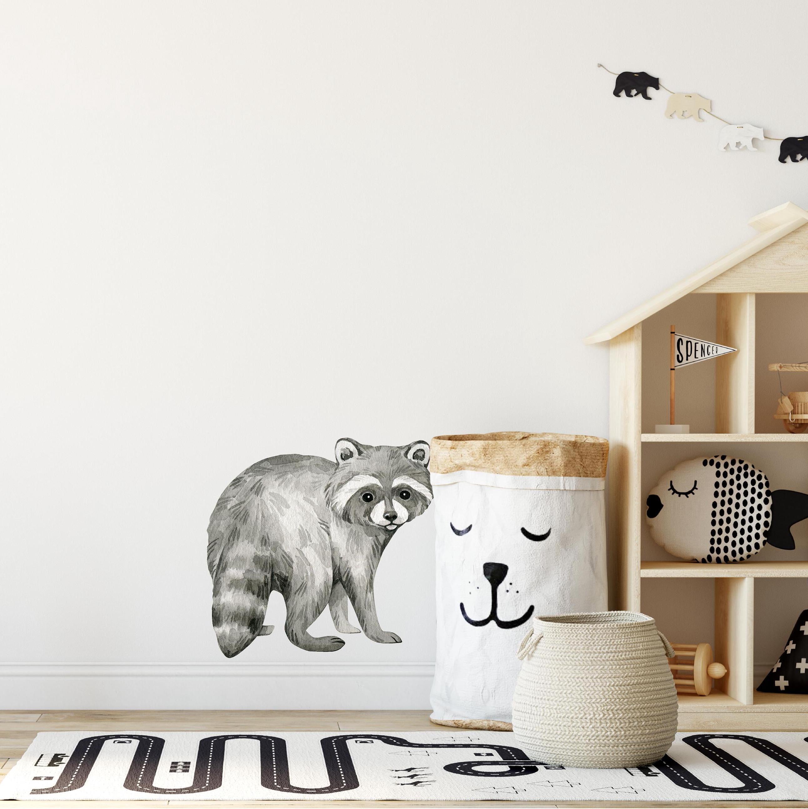 Whimsical Raccoon Wall Decal Woodland Forest Animal Wildlife Removable Peel and Stick Fabric Nursery Decor
