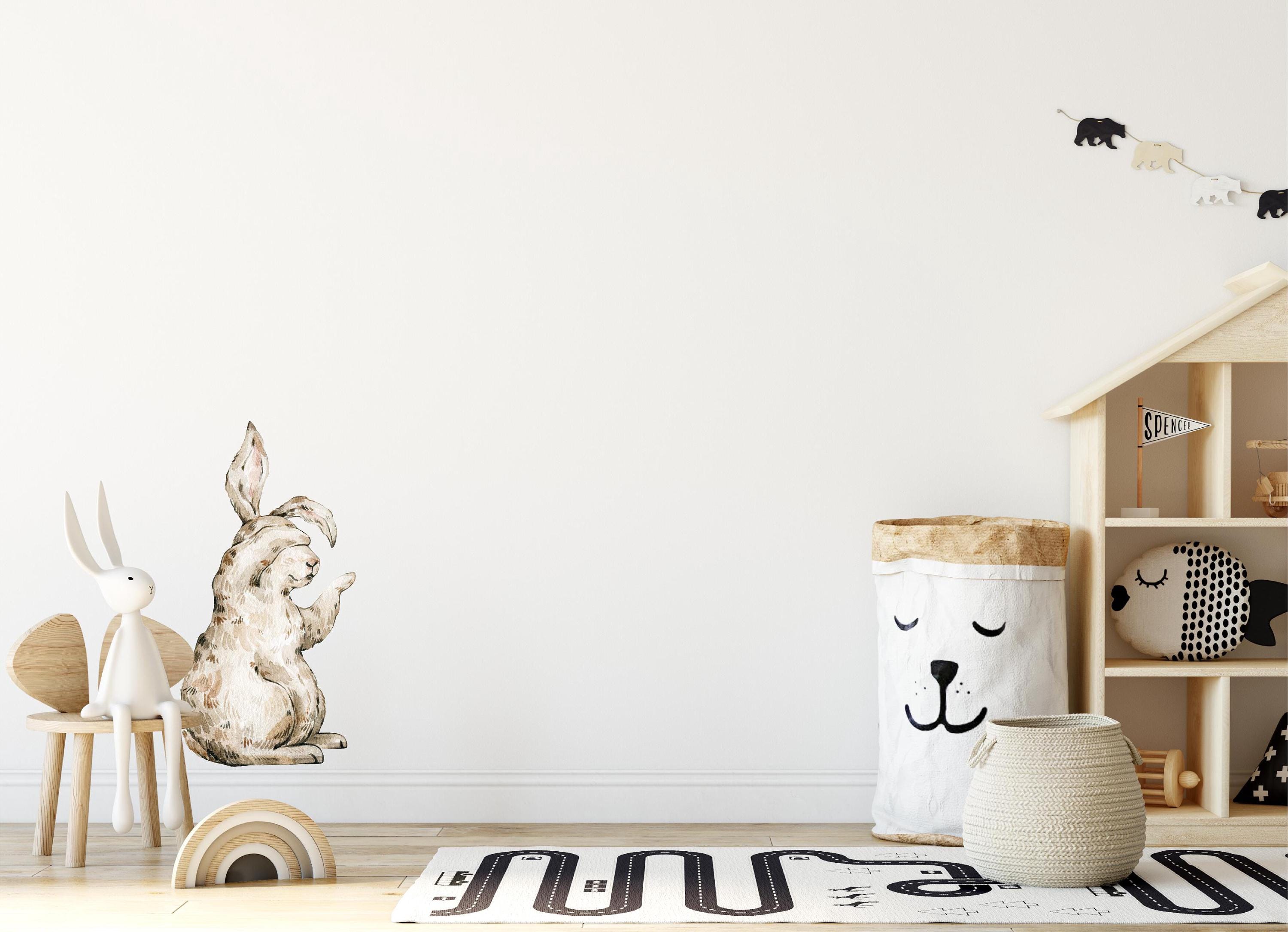 Whimsical Beige Rabbit Wall Decal Woodland Forest Animal Wildlife Removable Peel and Stick Fabric Wall Sticker Nursery Decor
