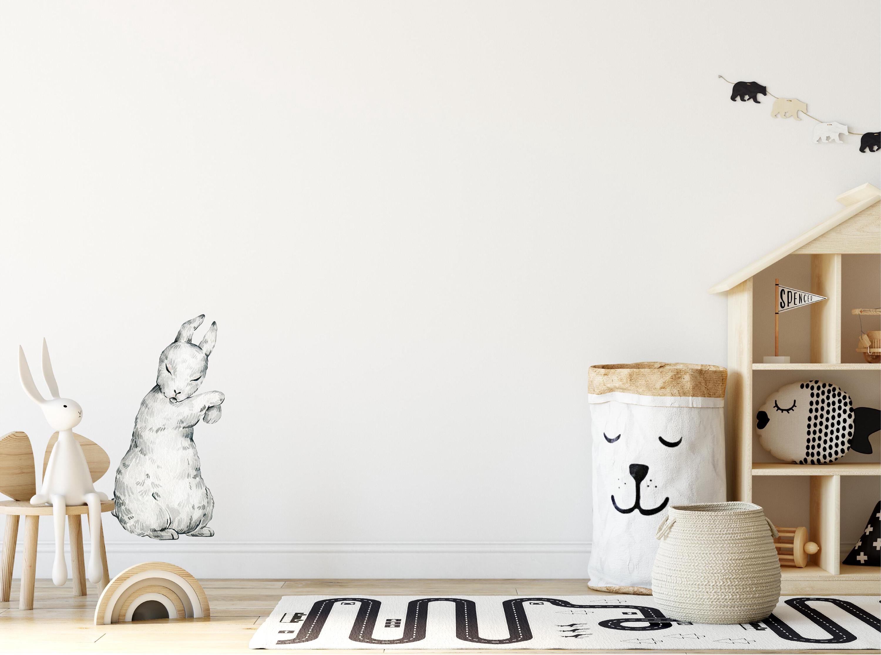 Whimsical White Rabbit Wall Decal Woodland Forest Animal Wildlife Removable Peel and Stick Fabric Wall Sticker Nursery Decor