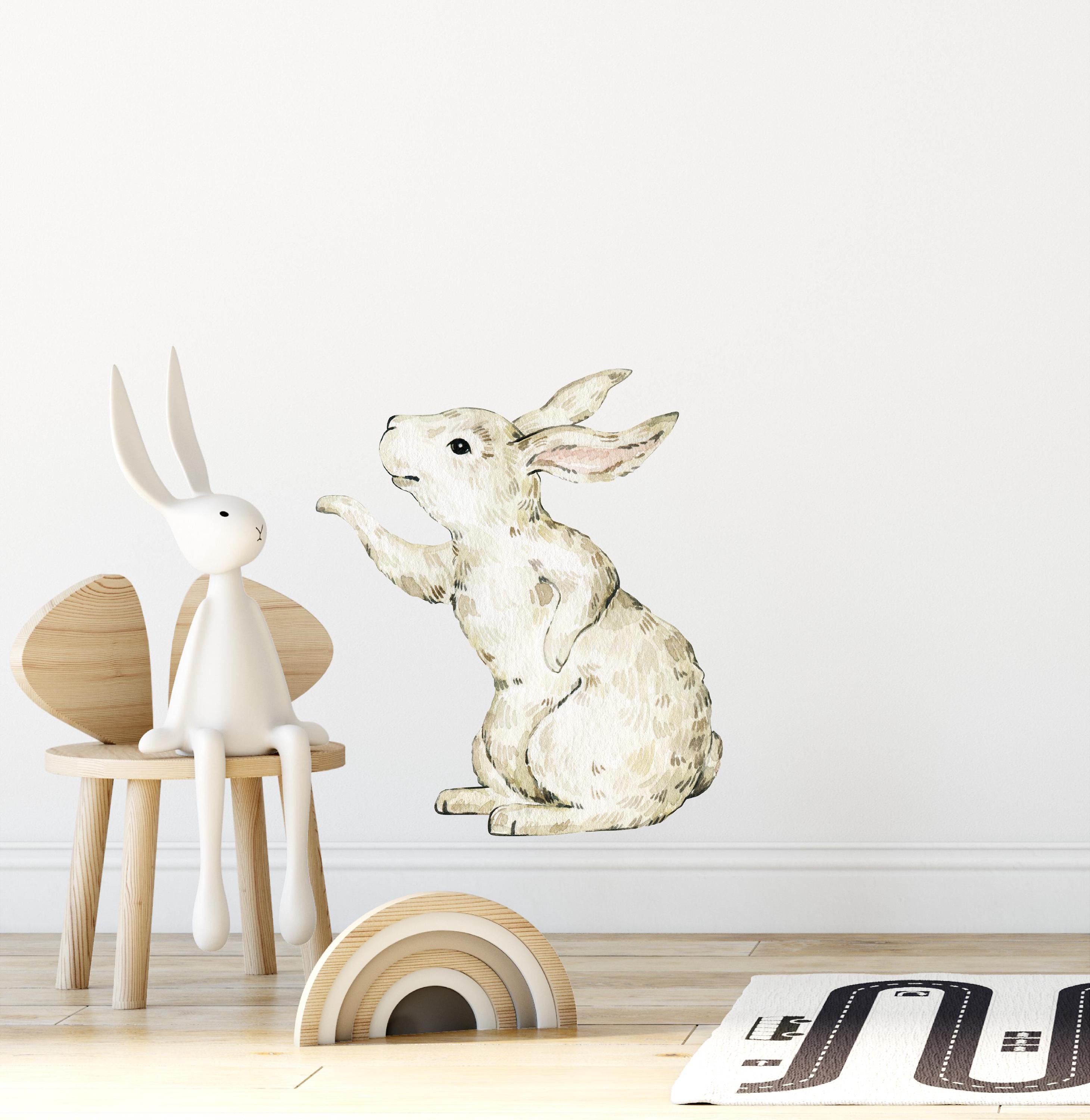 Whimsical Cream Rabbit Wall Decal Woodland Forest Animal Wildlife Removable Peel and Stick Fabric Wall Sticker Nursery Decor