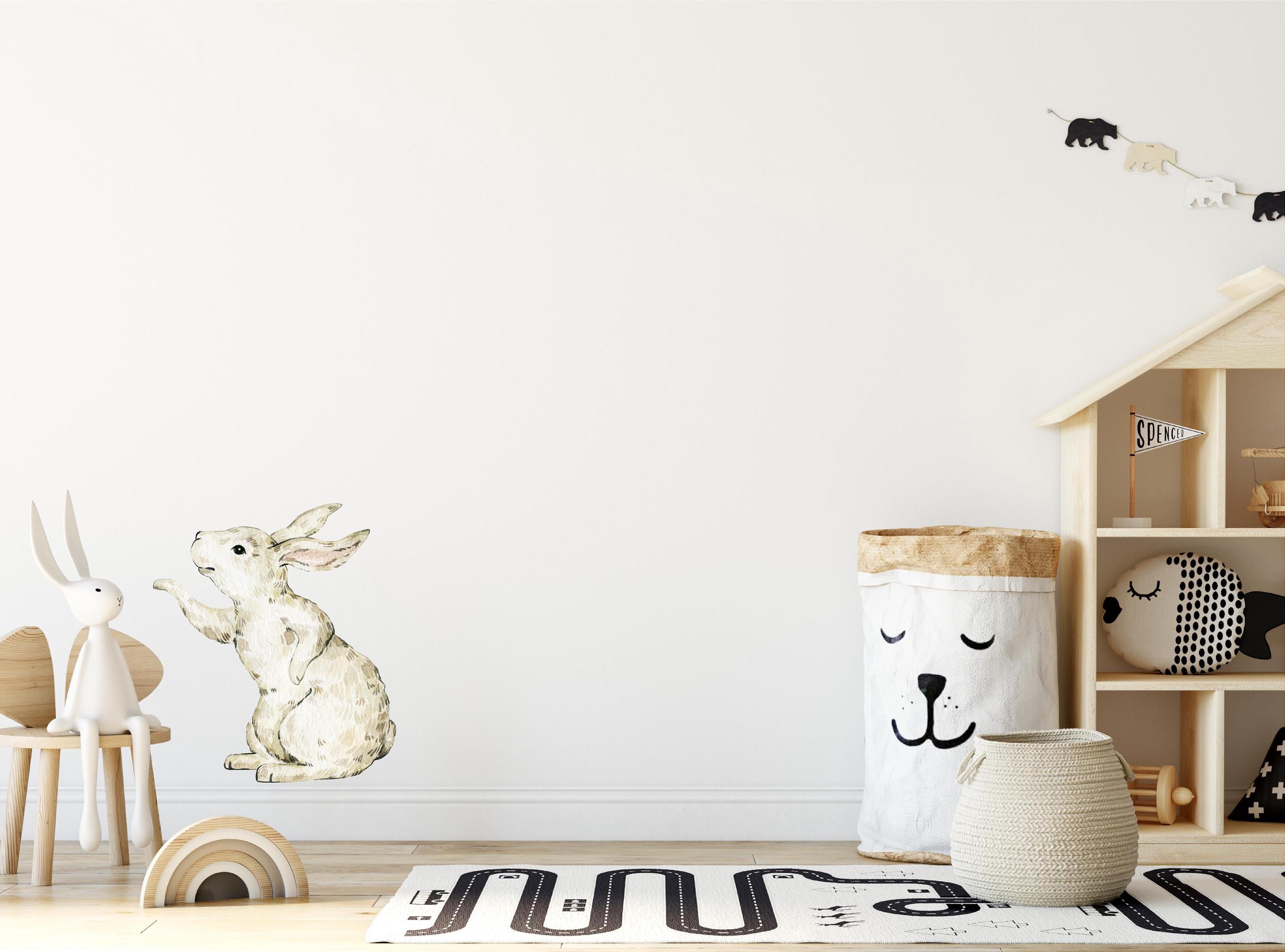Whimsical Cream Rabbit Wall Decal Woodland Forest Animal Wildlife Removable Peel and Stick Fabric Wall Sticker Nursery Decor