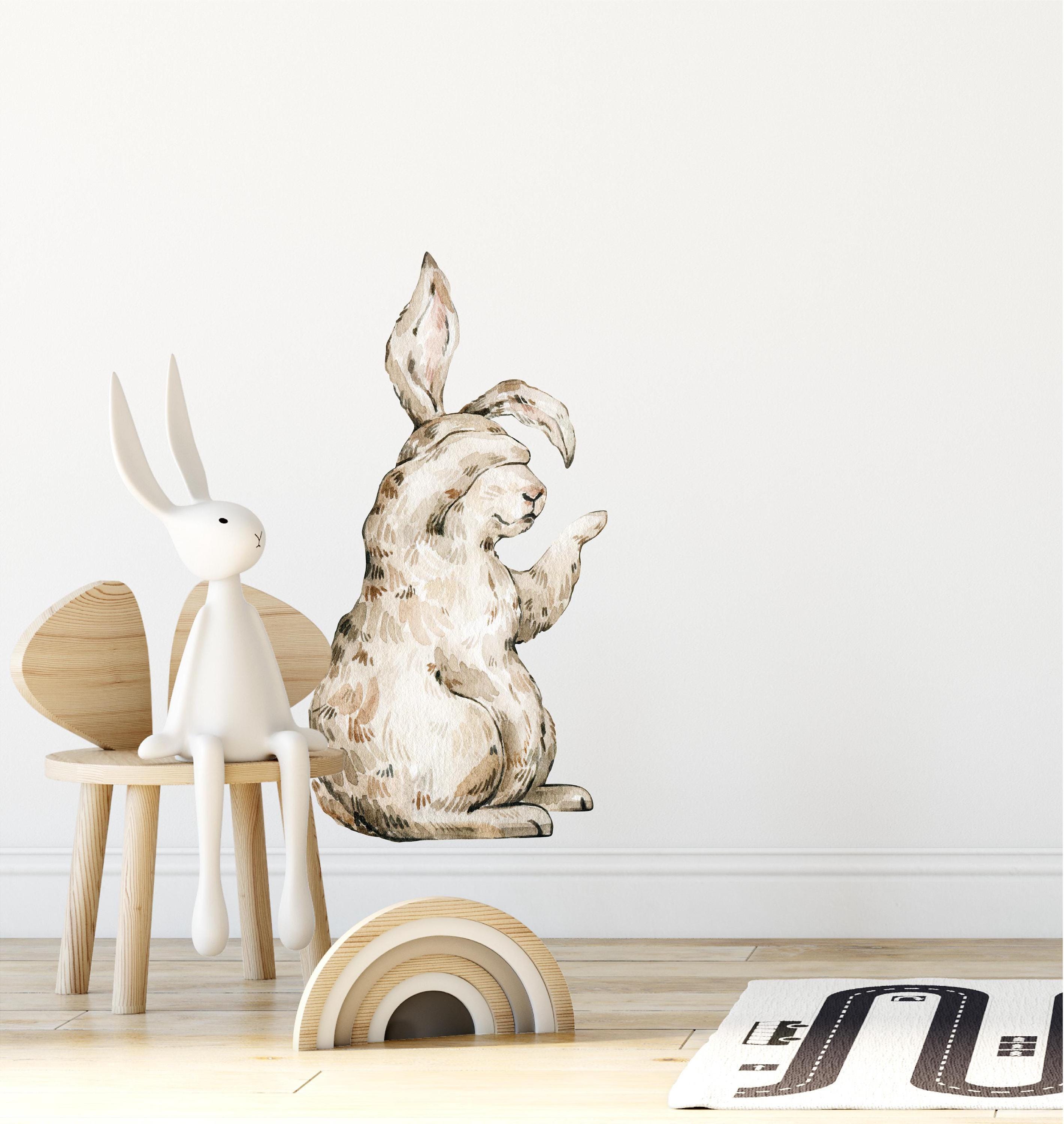 Whimsical Beige Rabbit Wall Decal Woodland Forest Animal Wildlife Removable Peel and Stick Fabric Wall Sticker Nursery Decor