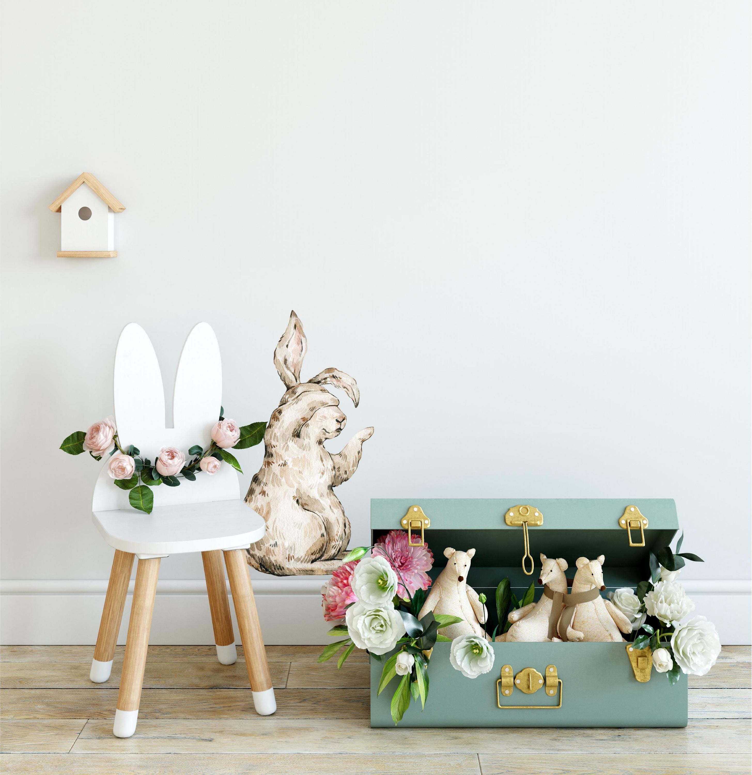 Whimsical Beige Rabbit Wall Decal Woodland Forest Animal Wildlife Removable Peel and Stick Fabric Wall Sticker Nursery Decor