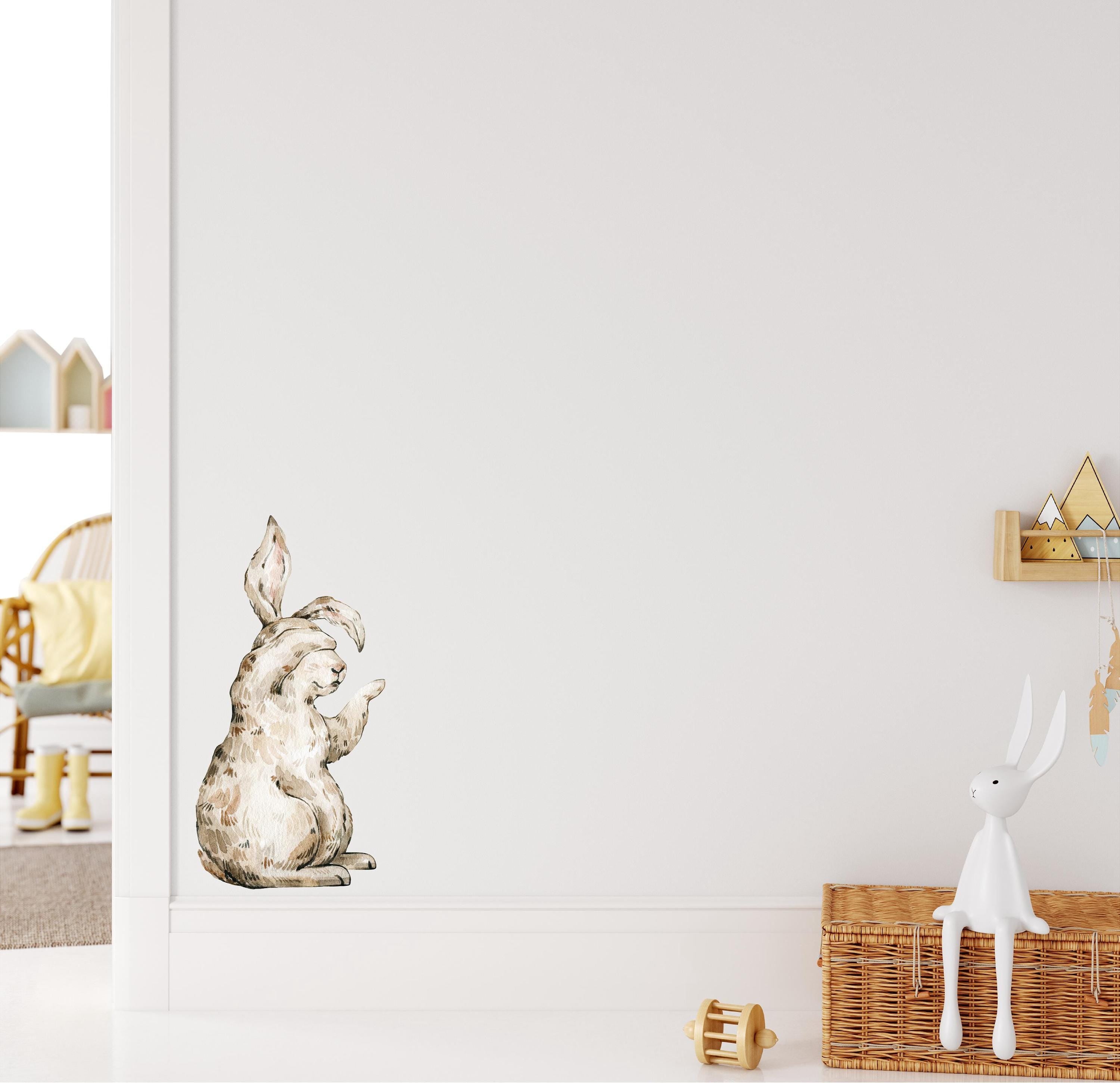 Whimsical Beige Rabbit Wall Decal Woodland Forest Animal Wildlife Removable Peel and Stick Fabric Wall Sticker Nursery Decor