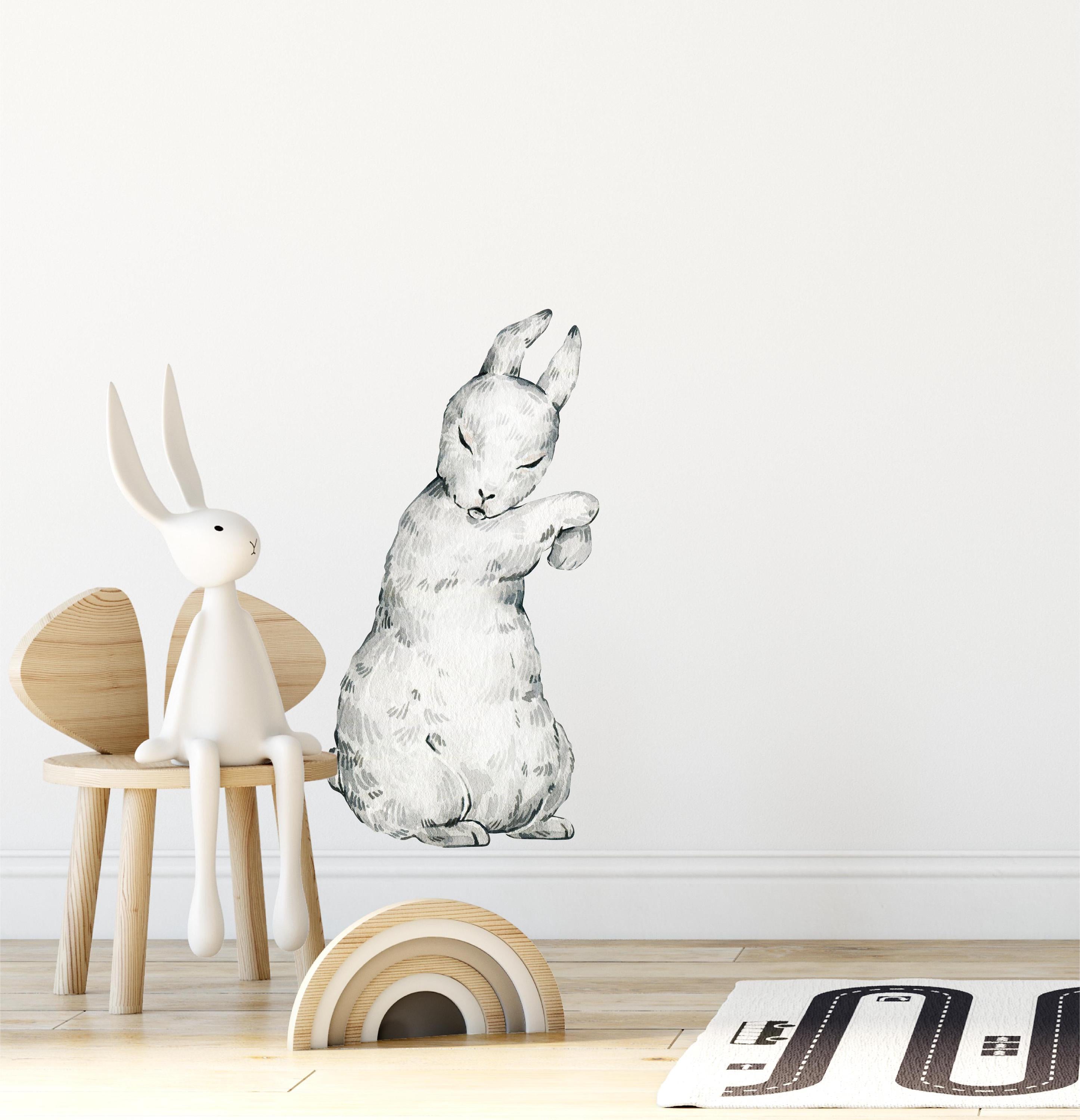 Whimsical White Rabbit Wall Decal Woodland Forest Animal Wildlife Removable Peel and Stick Fabric Wall Sticker Nursery Decor