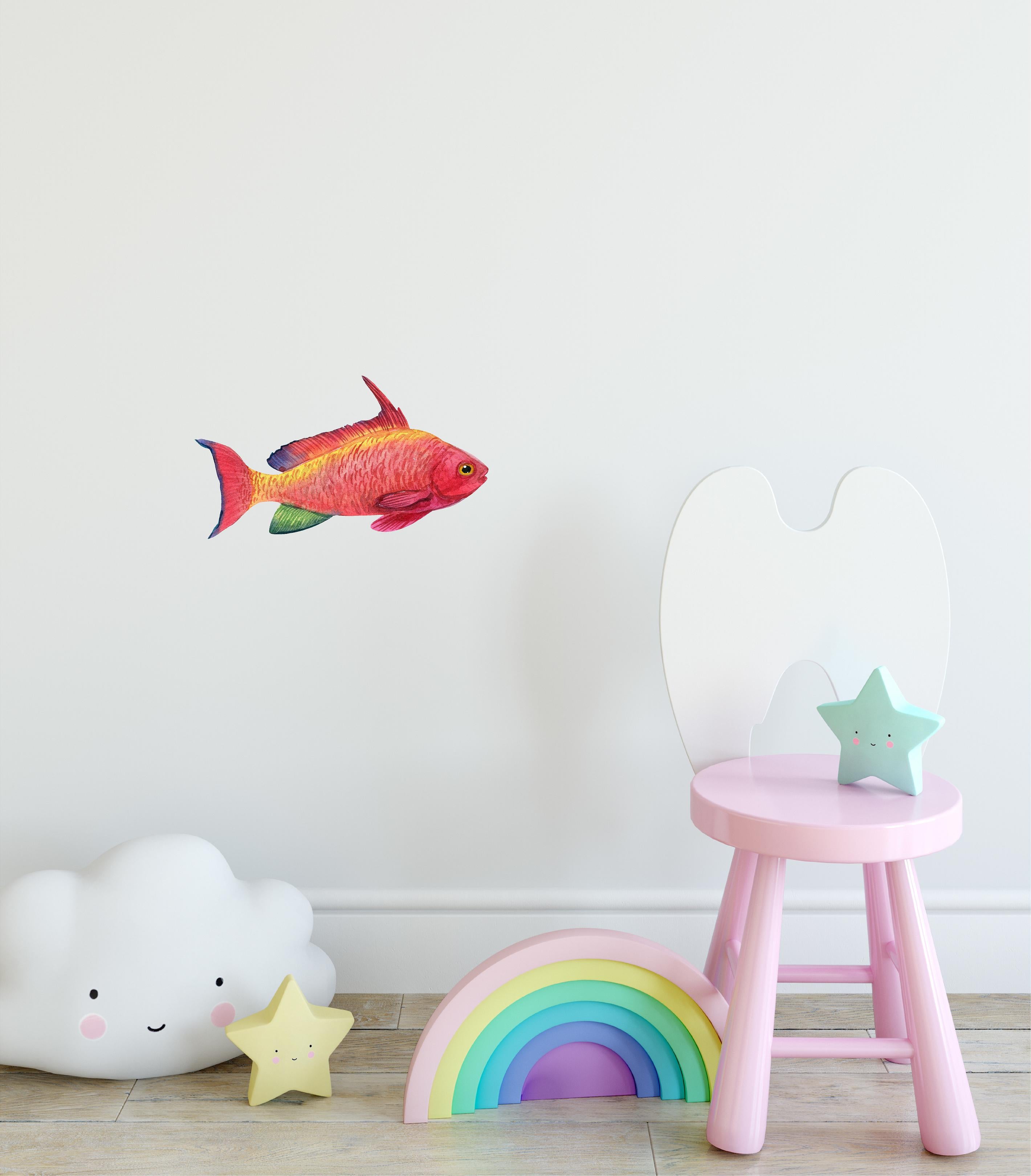 Red Lyretail Anthias Fish Wall Decal Watercolor Ocean Fish Wall Sticker | DecalBaby