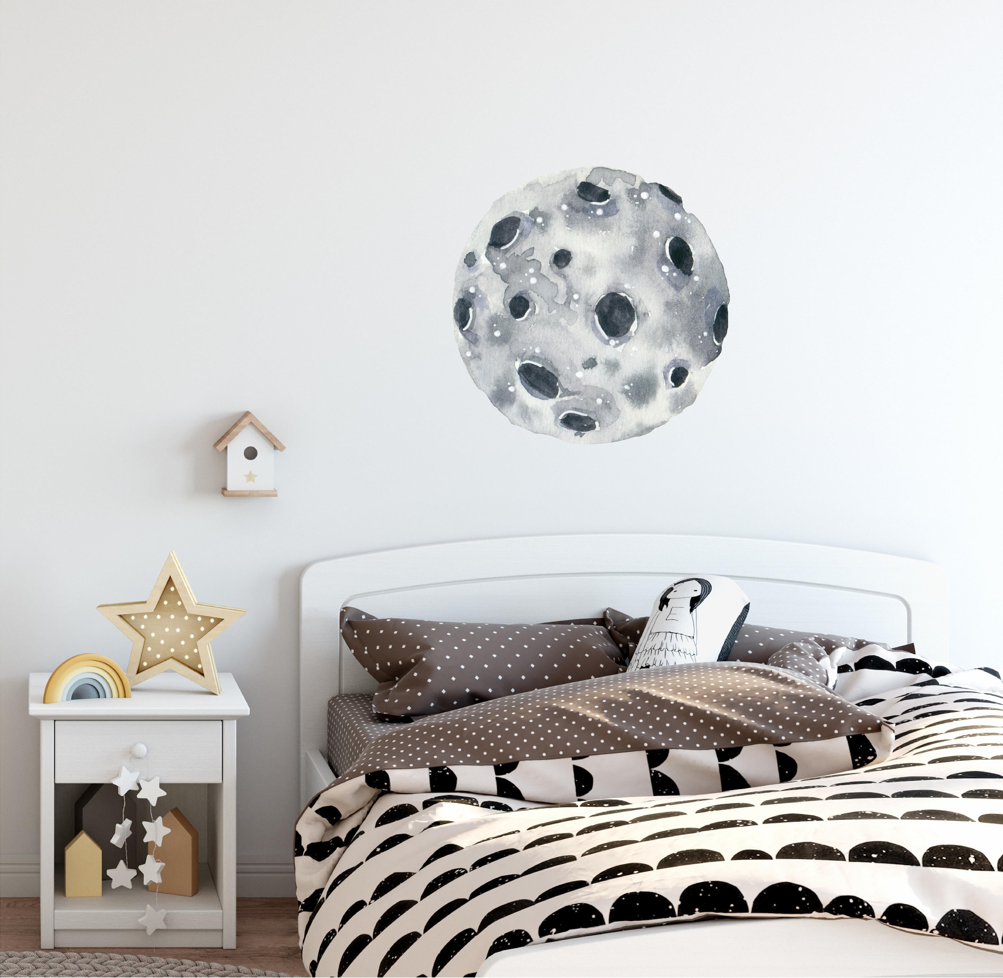 Watercolor Asteroid Moon Wall Decal Removable Fabric Vinyl Wall Sticker Baby Nursery Decor | DecalBaby