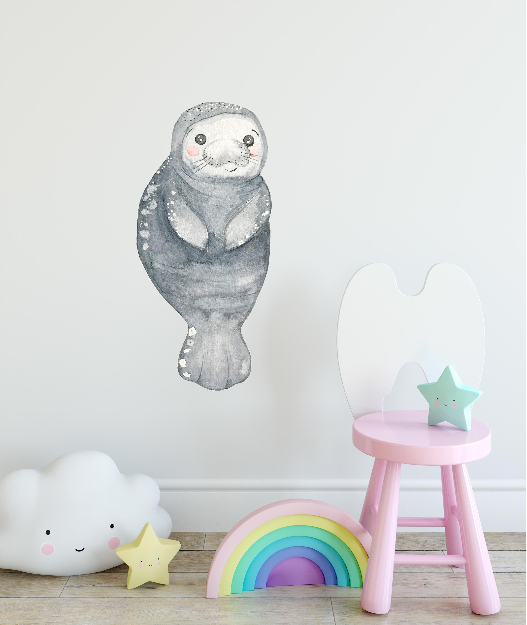 Baby Manatee Wall Decal Removable Fabric Vinyl Cute Watercolor Sea Cow Sea Animal Wall Sticker | DecalBaby
