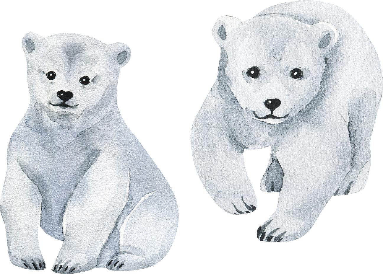 Baby Polar Bear Wall Decal Set of 2 Cub Bears Arctic Ocean Sea Animals Watercolor Wall Sticker | DecalBaby