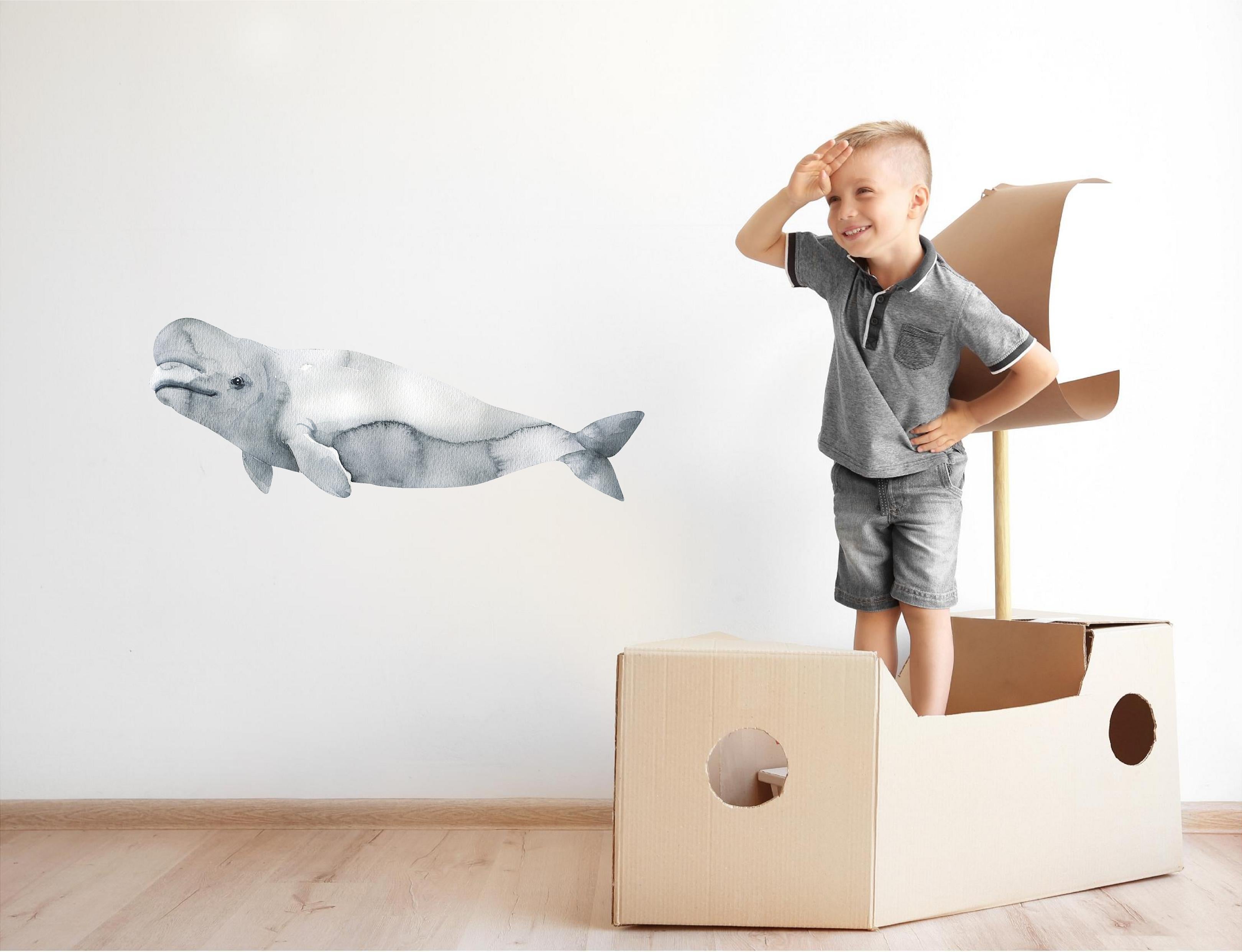 Watercolor Beluga Whale 4 Wall Decal Removable Sea Animal Fabric Vinyl Wall Sticker | DecalBaby