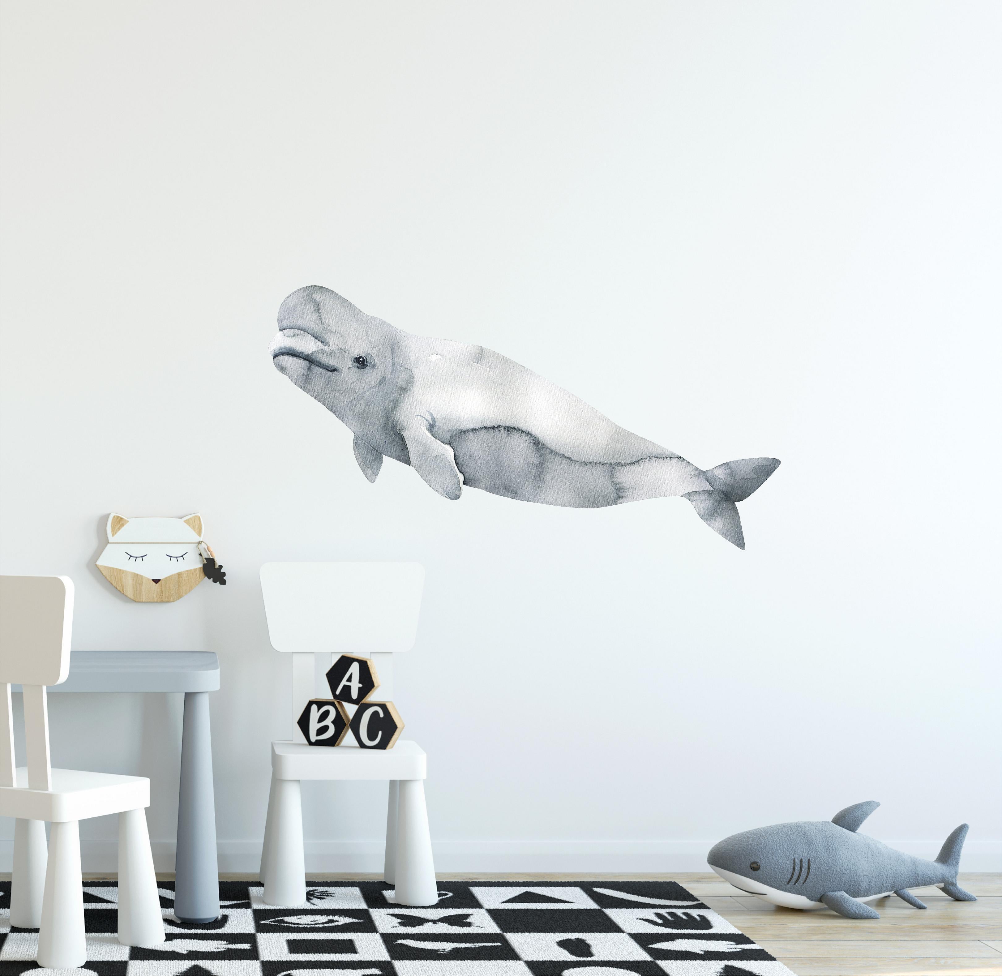 Watercolor Beluga Whale 4 Wall Decal Removable Sea Animal Fabric Vinyl Wall Sticker | DecalBaby