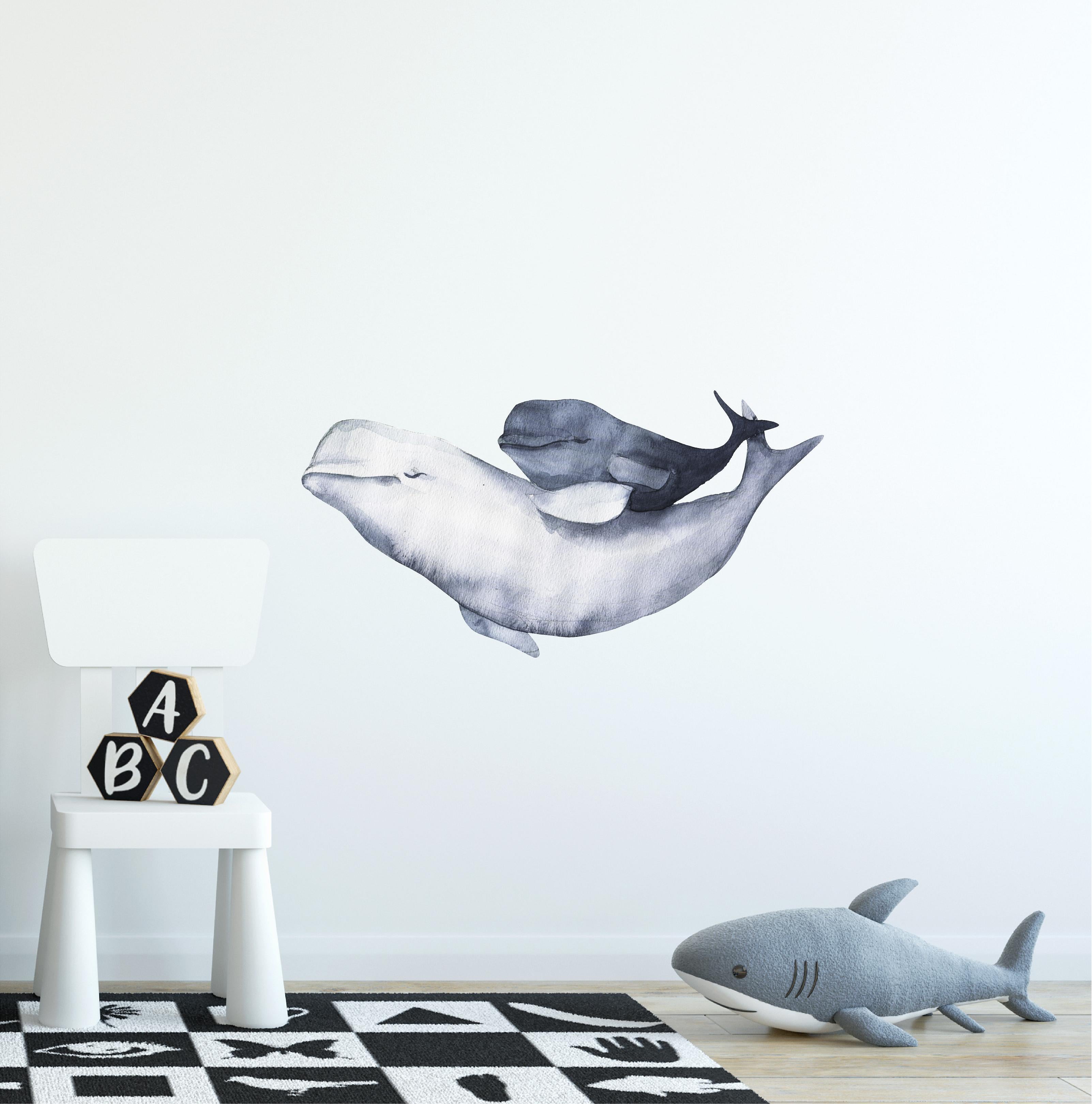 Mother Beluga & Baby #2 Wall Decal Ocean Sea Life Removable Fabric Wall Sticker | DecalBaby