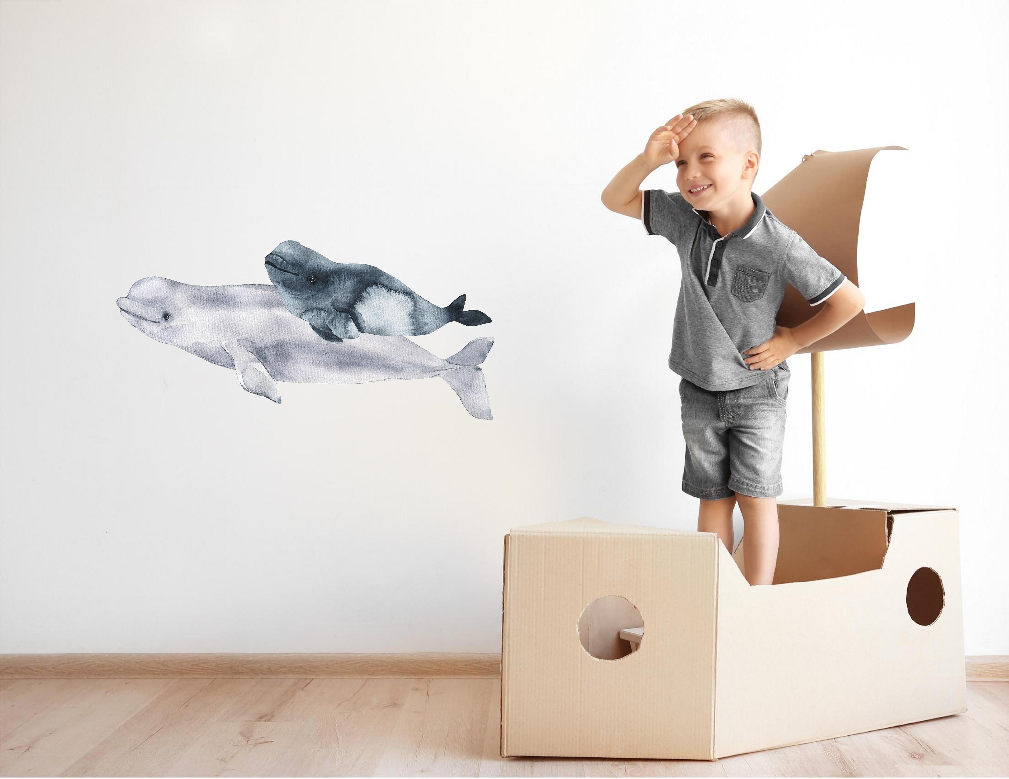 Watercolor Beluga & Baby Wall Decal Mother & Baby Belugas Fabric Vinyl Wall Sticker | DecalBaby