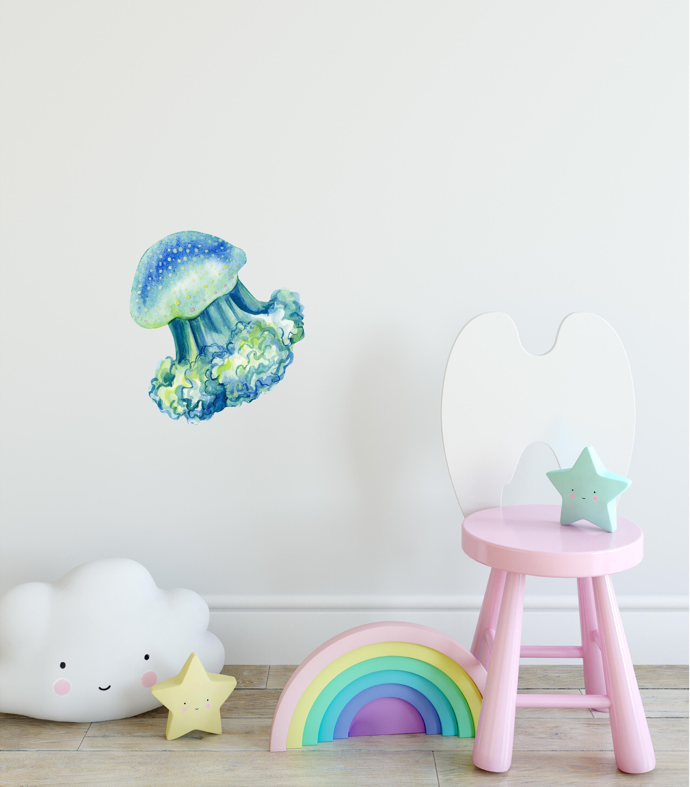 Blue Green Jellyfish Wall Decal Ocean Sea Life Removable Fabric Wall Sticker | DecalBaby