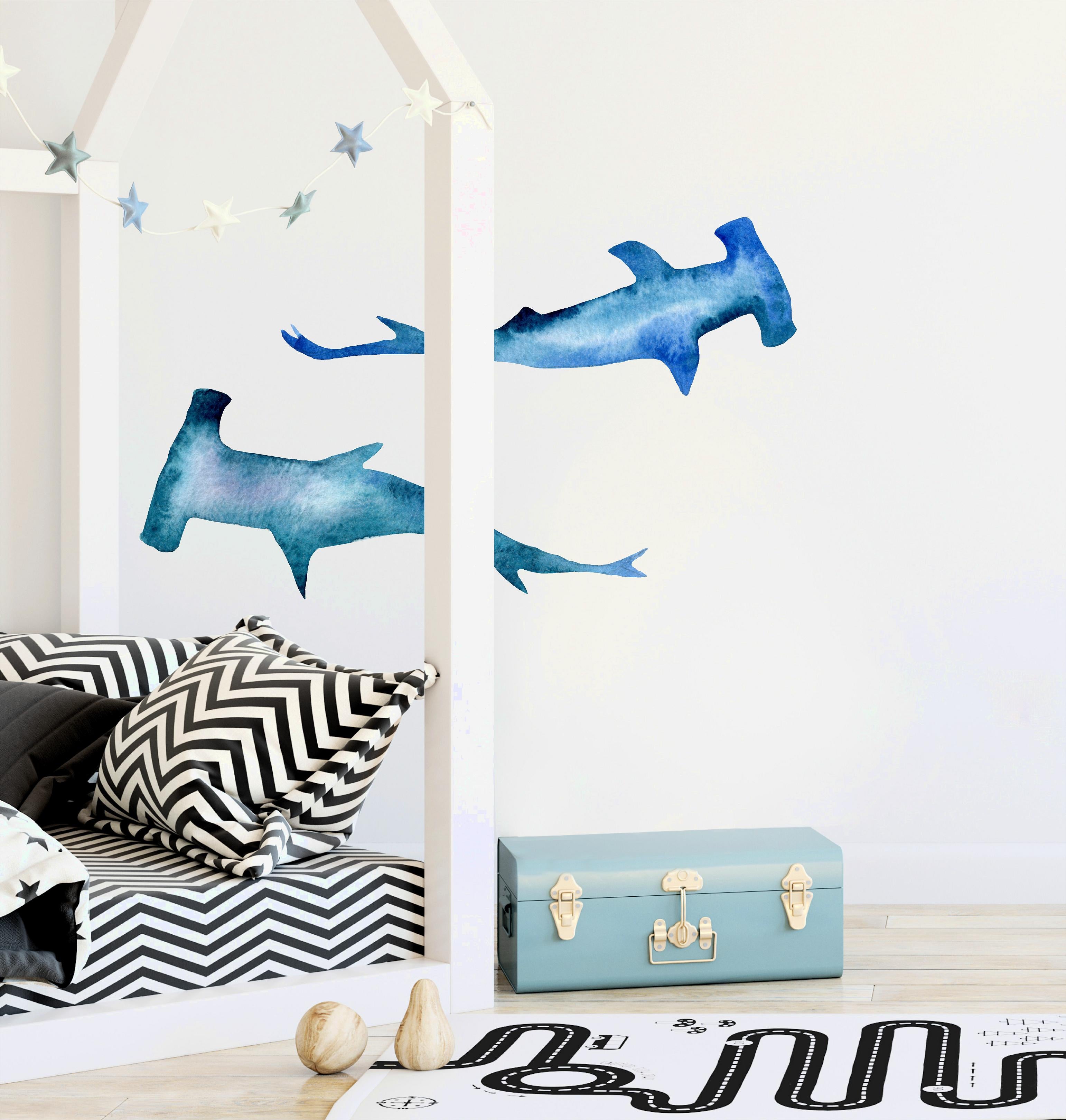 Blue Hammerhead Sharks Set of 2 Wall Decal Ocean Sea Life Removable Fabric Wall Sticker | DecalBaby