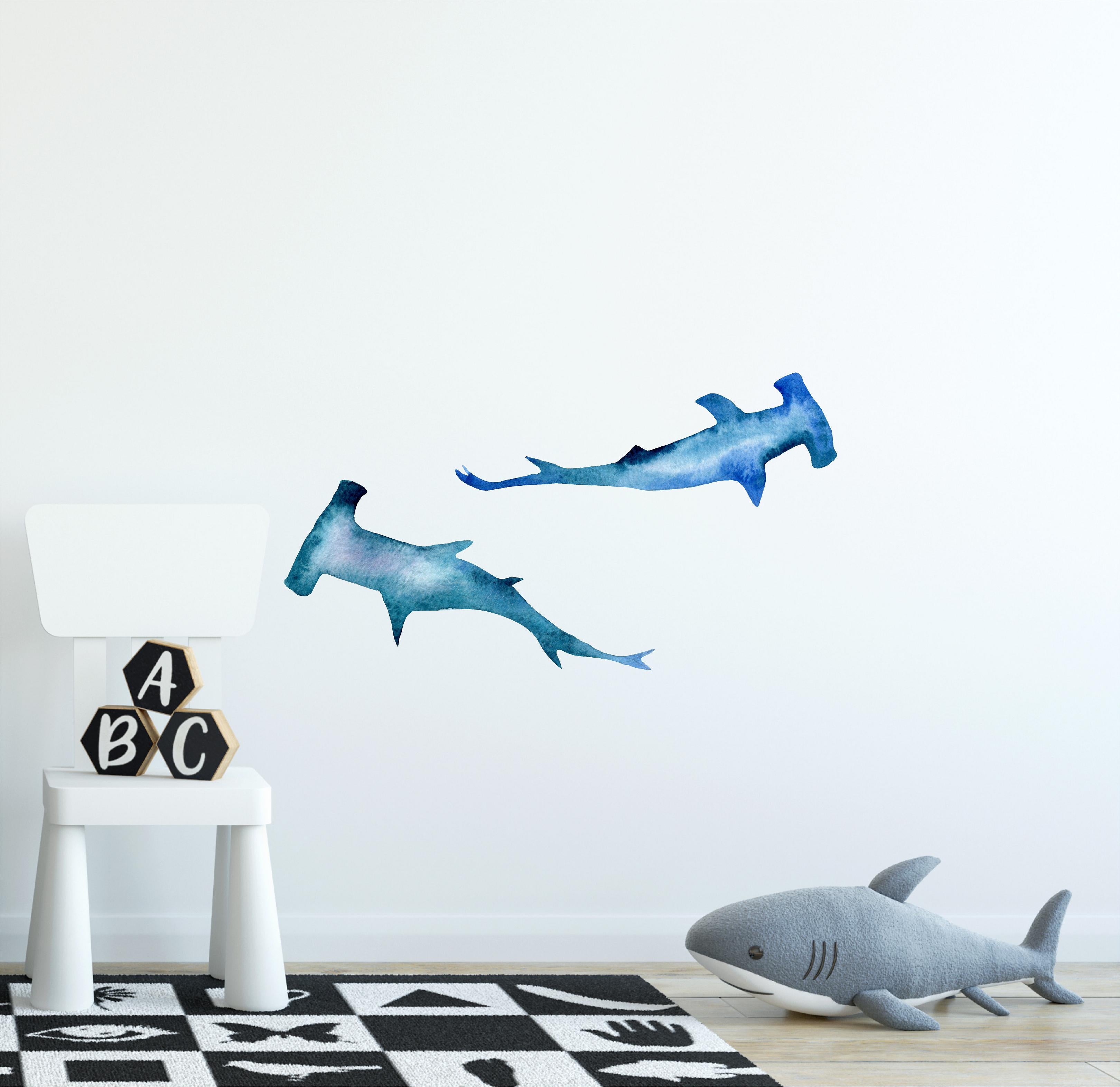 Blue Hammerhead Sharks Set of 2 Wall Decal Ocean Sea Life Removable Fabric Wall Sticker | DecalBaby