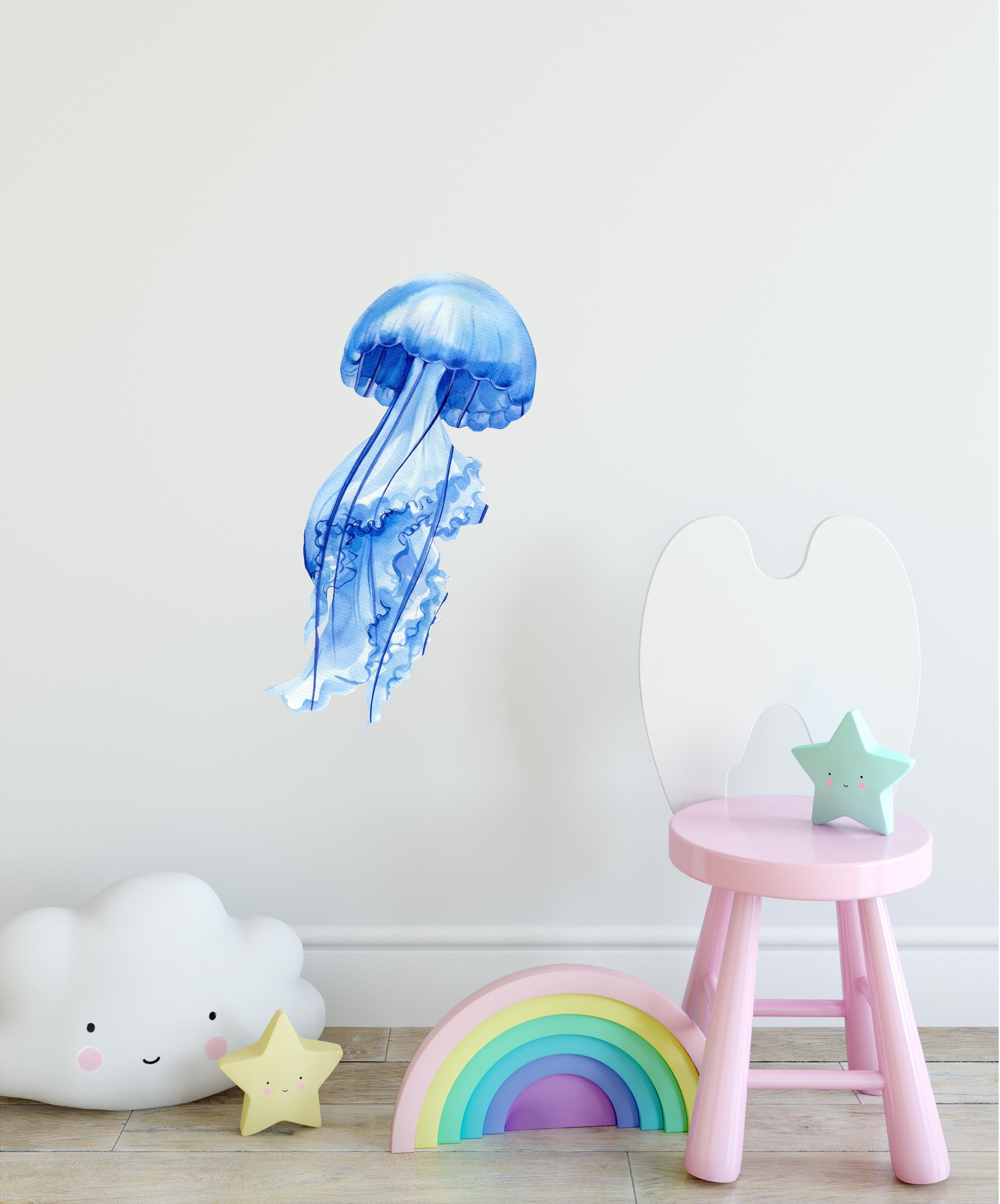 Watercolor Blue Jellyfish Wall Decal Ocean Fish Sea Animal Wall Sticker Removable Fabric Vinyl| DecalBaby