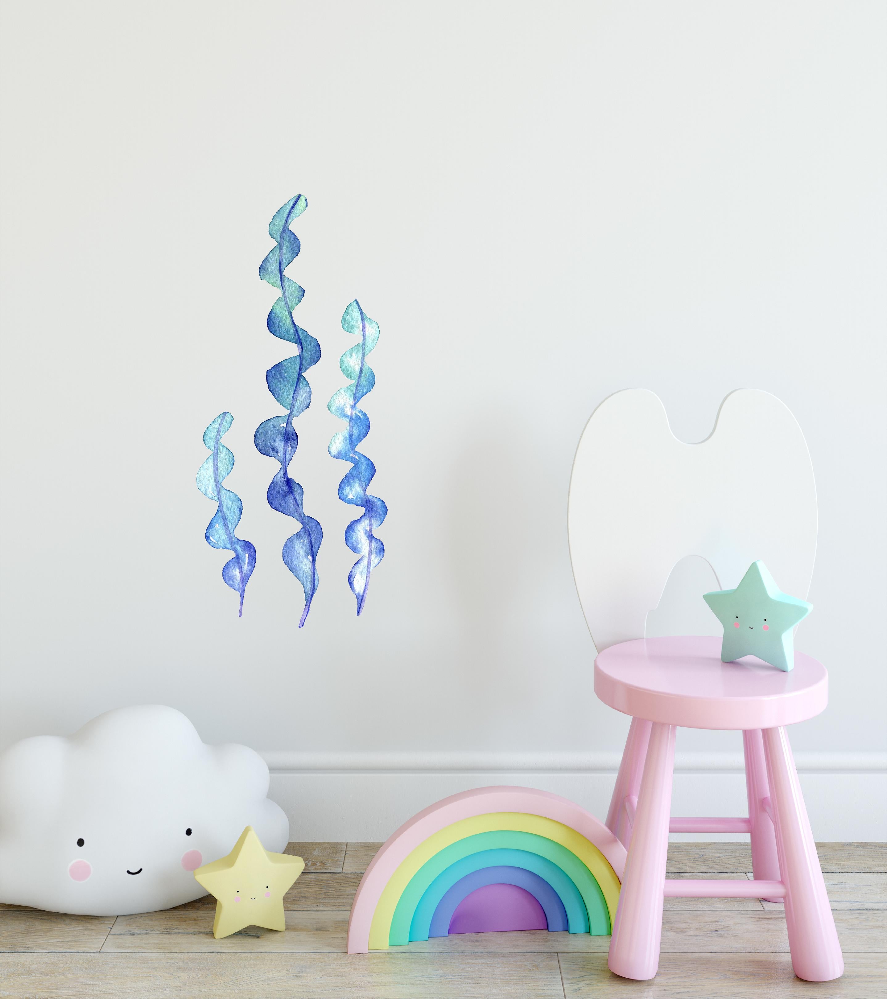 Blue Seaweed Wall Decal Set of 3 Removable Fabric Vinyl Wall Sticker | DecalBaby