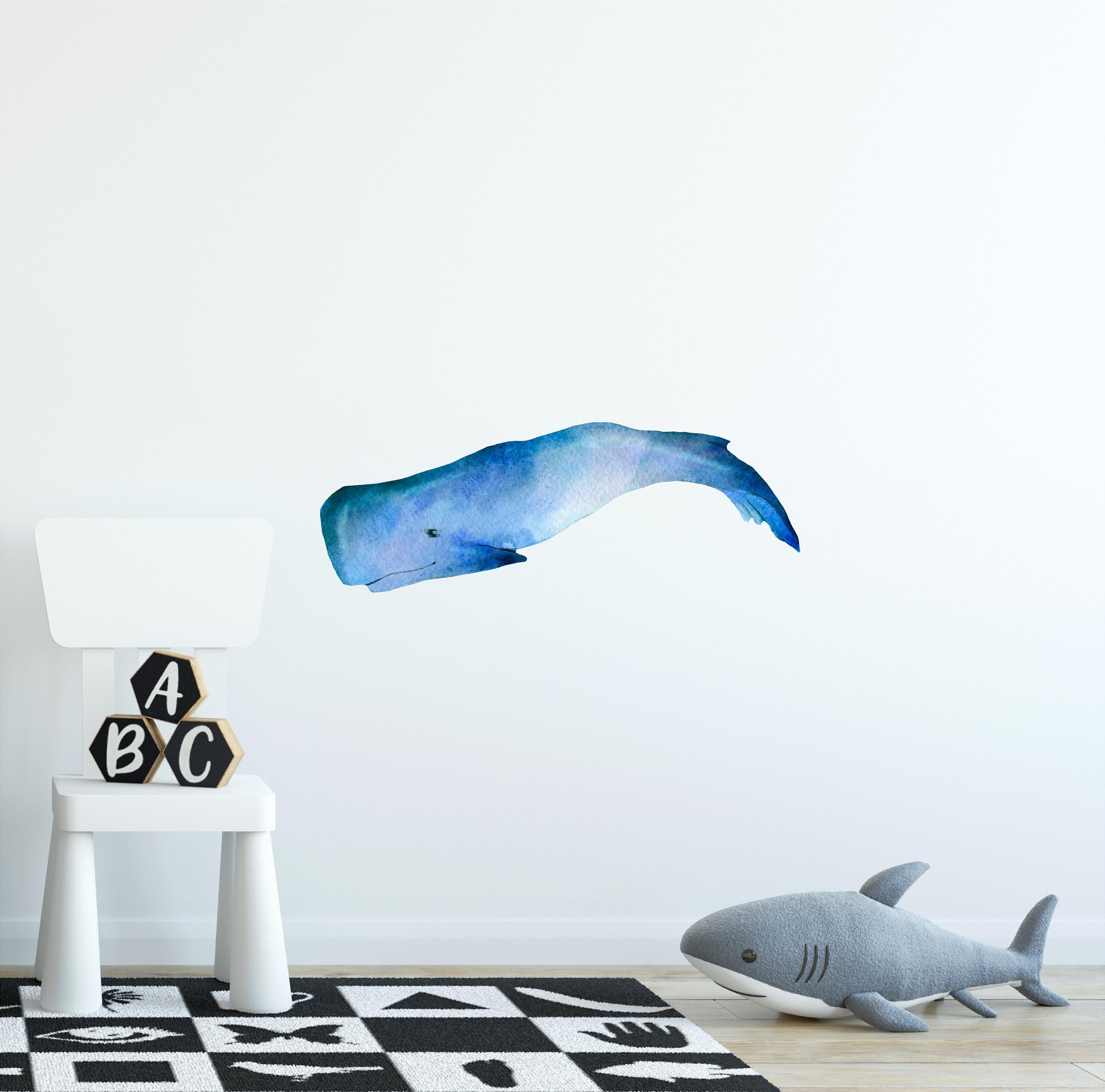 Blue Sperm Whale Wall Decal Watercolor Removable Fabric Wall Sticker | DecalBaby