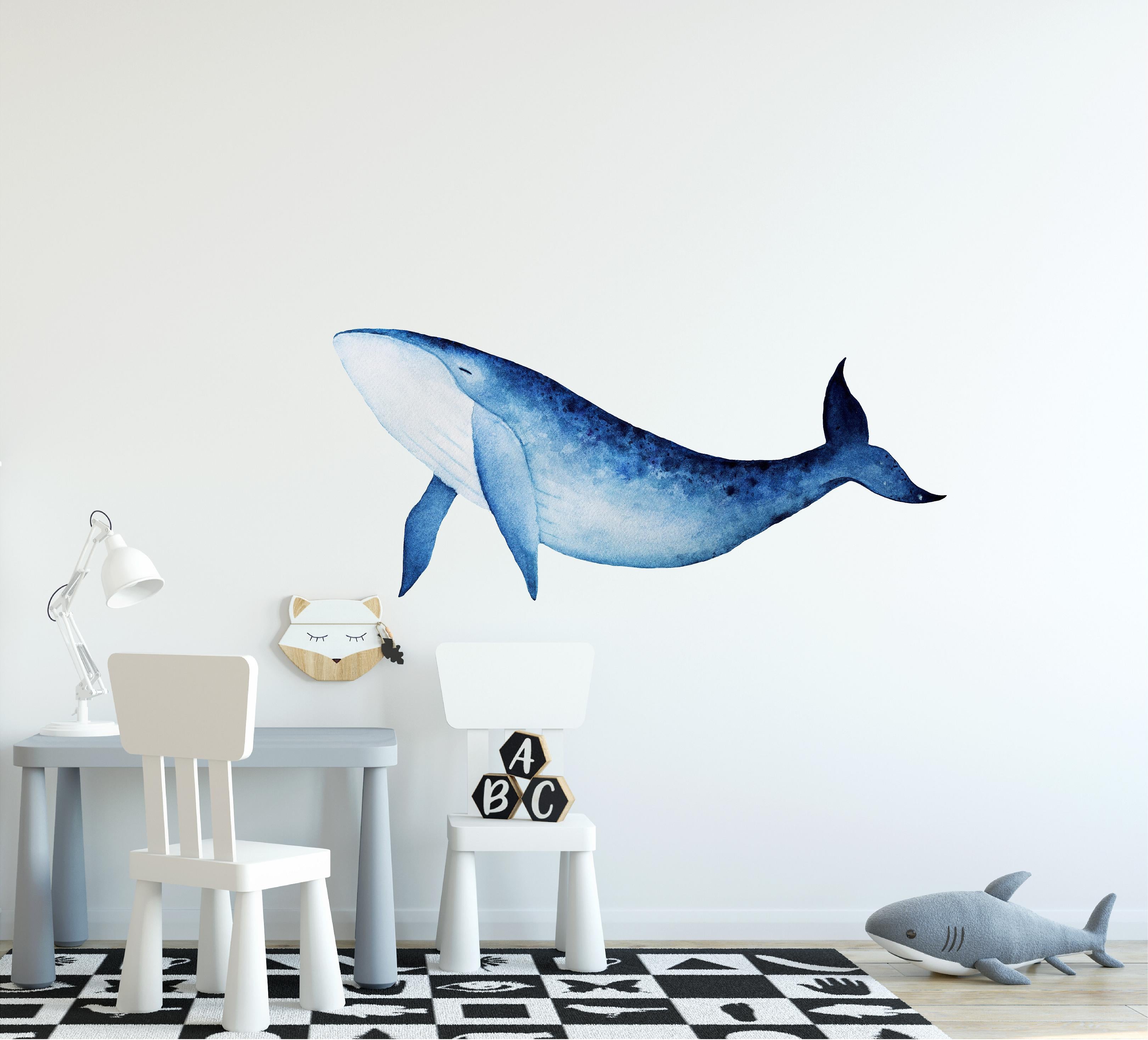 Watercolor Blue Whale Wall Decal Removable Sea Animal Fabric Vinyl Wall Sticker | DecalBaby