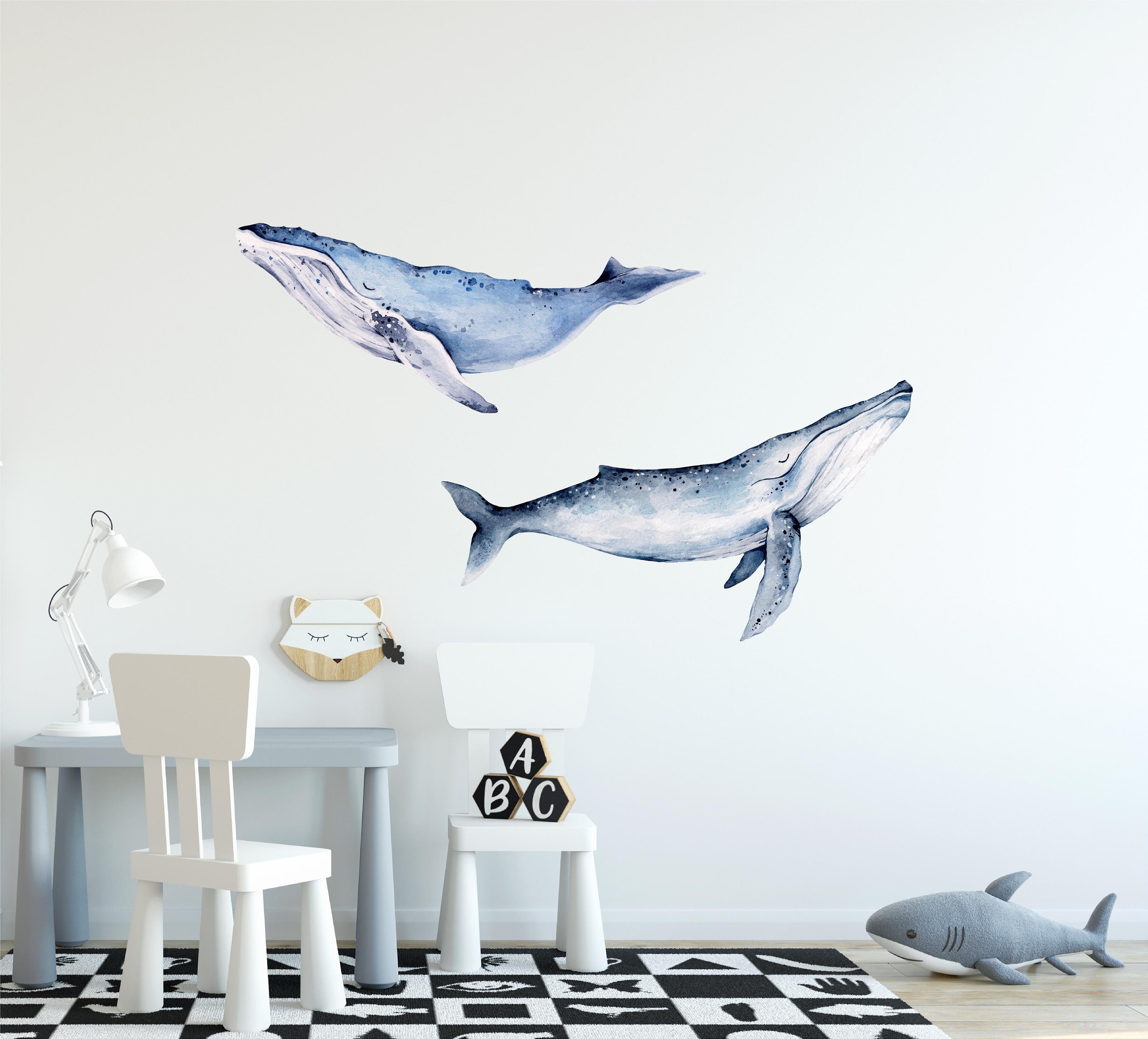 Blue Whale Set of 2 Wall Decal Ocean Sea Life Removable Fabric Wall Sticker | DecalBaby