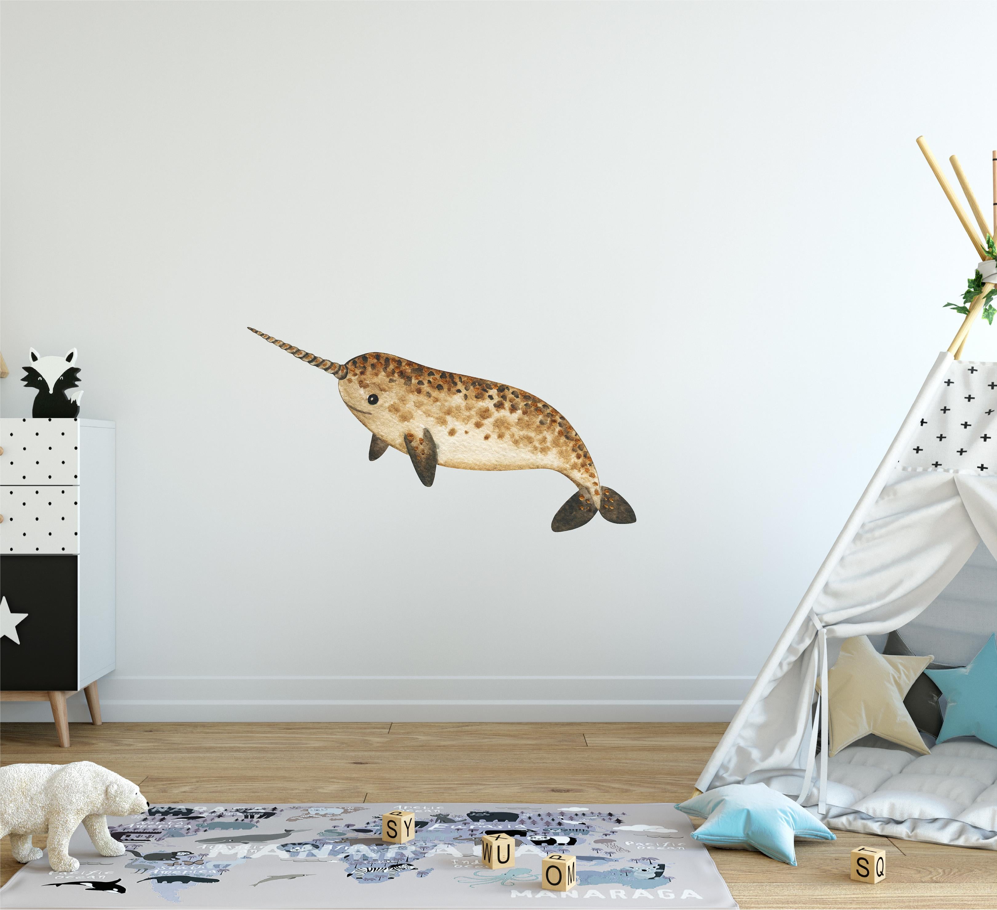 Brown Narwhal Whale Wall Decal Removable Fabric Wall Sticker | DecalBaby