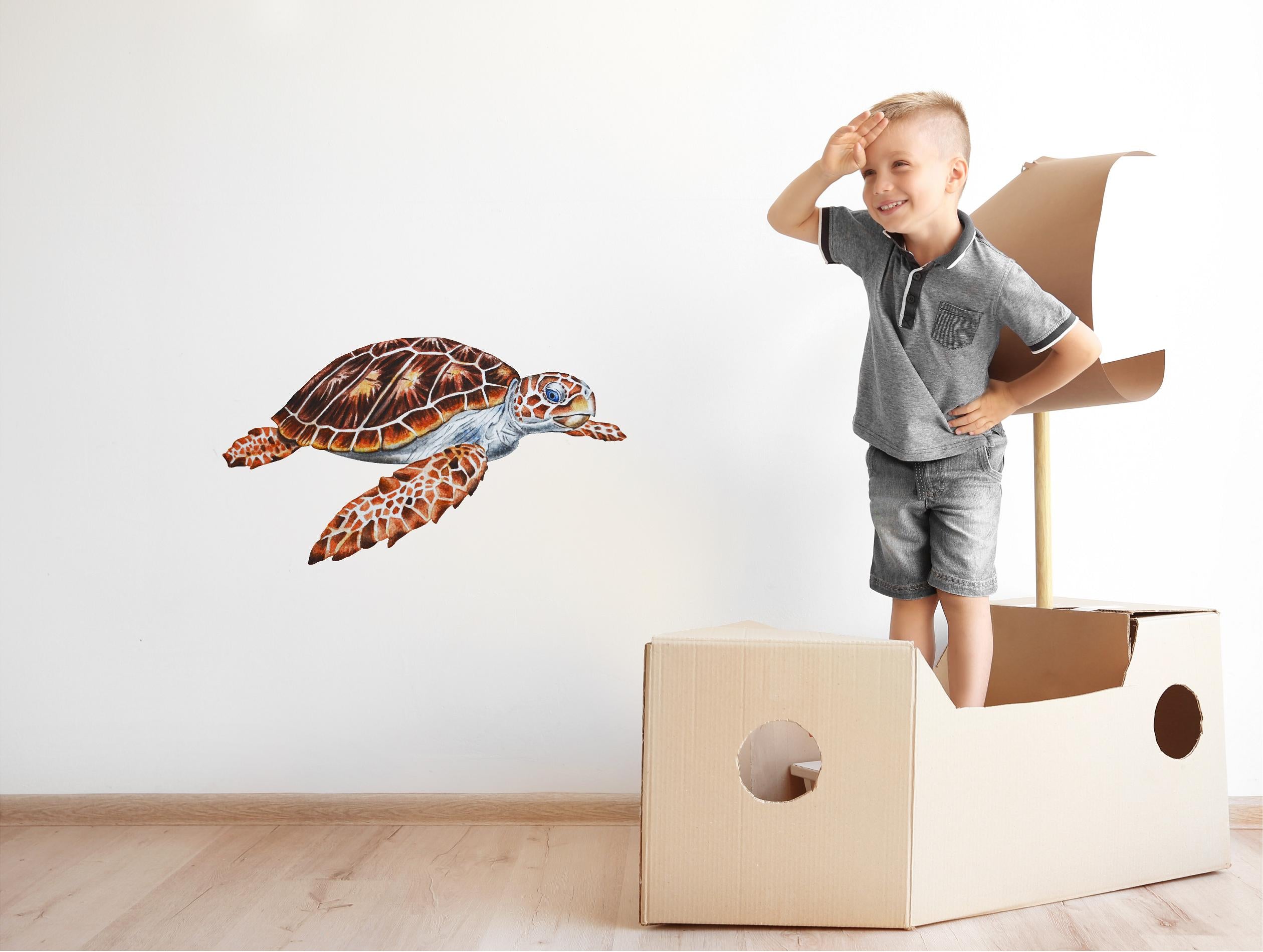 Brown Sea Turtle Wall Decal Removable Fabric Vinyl Watercolor Ocean Sea Animal Wall Sticker | DecalBaby