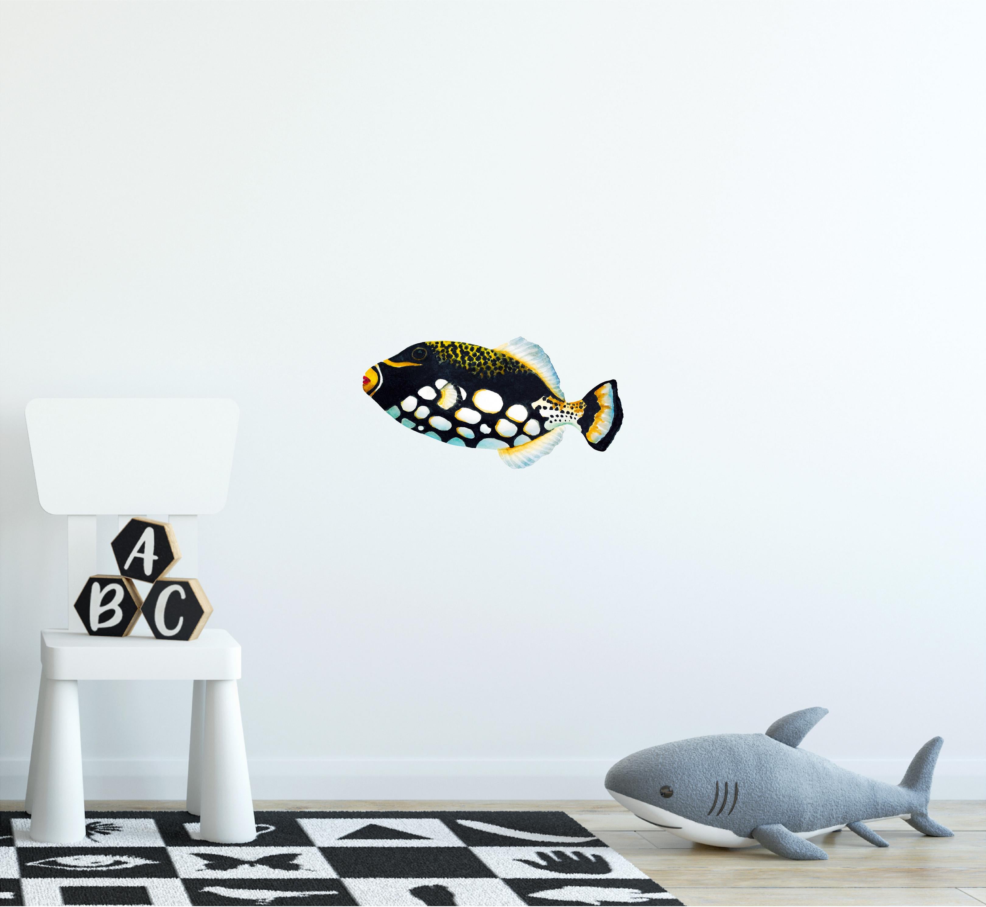 Clown Triggerfish Wall Decal Watercolor Tropical Exotic Marine Fish Wall Sticker | DecalBaby