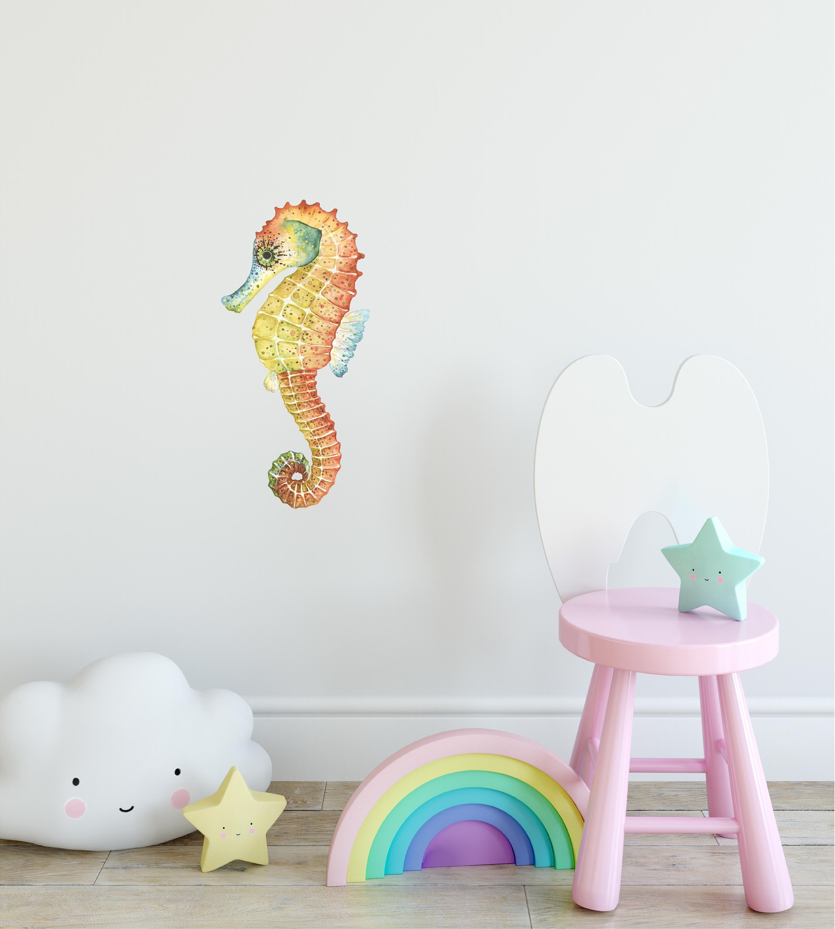 Colorful Seahorse Wall Decal Removable Fabric Vinyl Watercolor Sea Animal Marine Fish Wall Sticker | DecalBaby