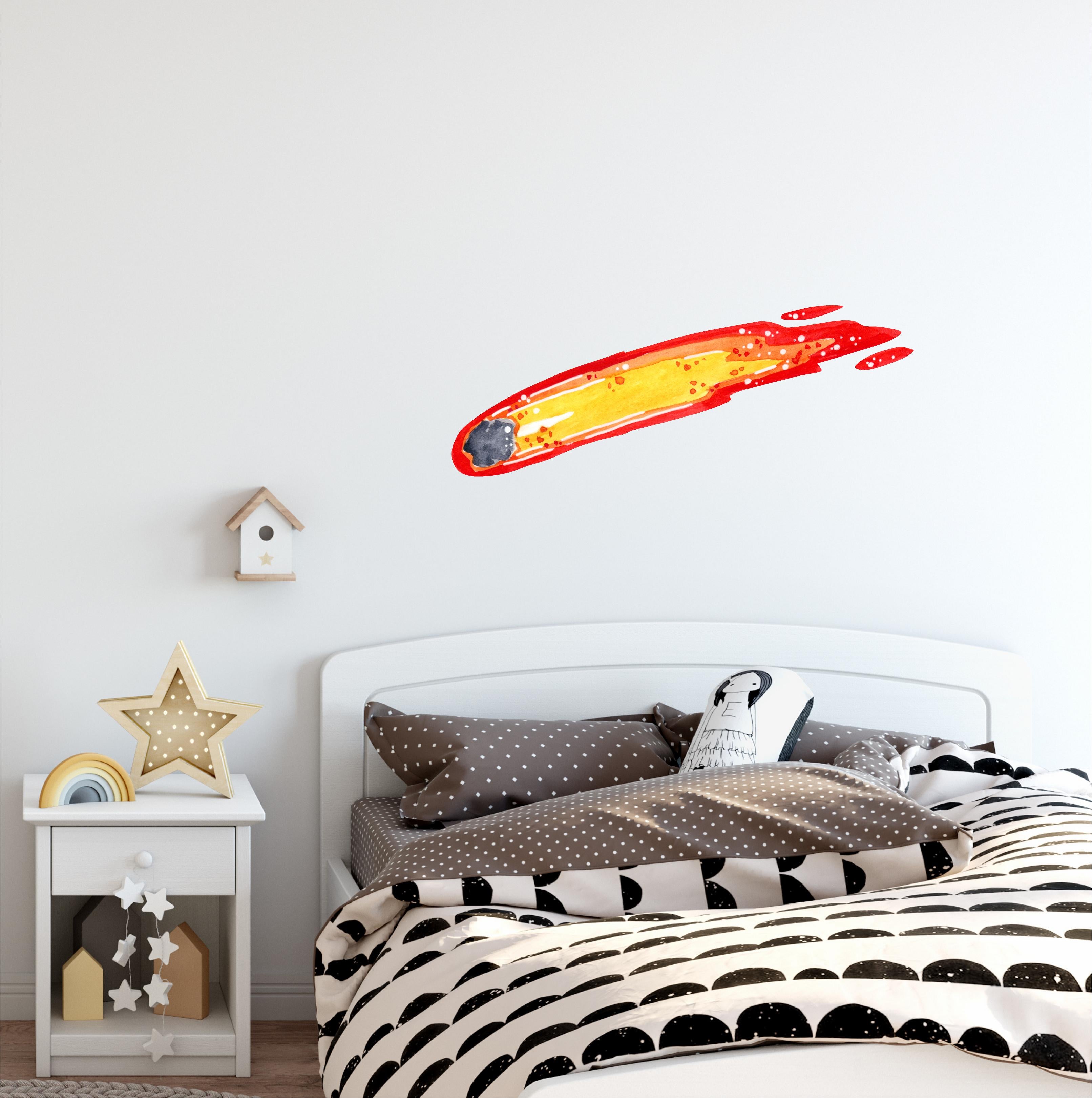 Watercolor Comet Wall Decal Space Theme Wall Sticker Burning Comet Meteor Asteroid Fabric Vinyl Wall Sticker | DecalBaby