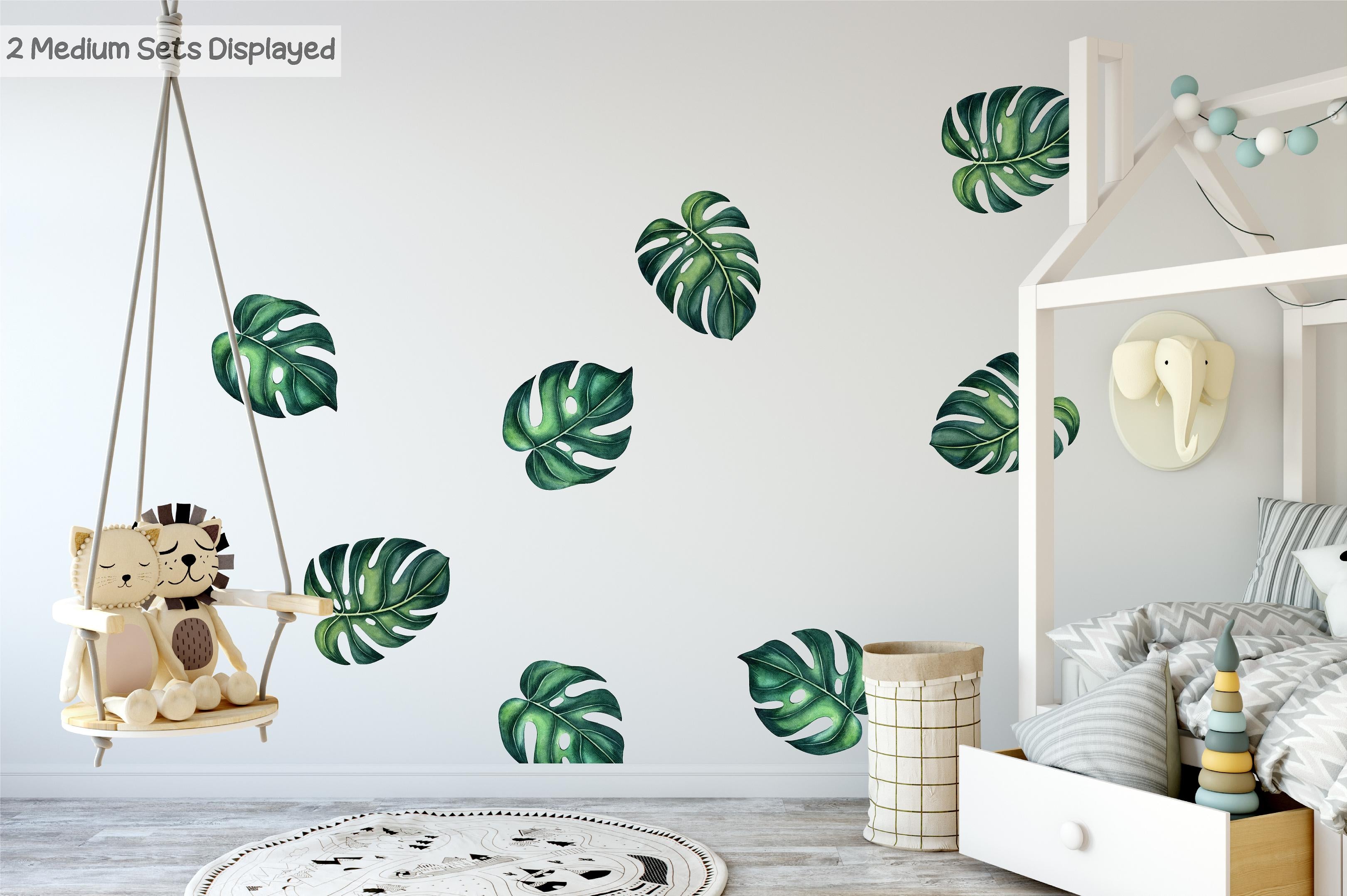 Dark Green Tropical Monstera Leaves Fabric Wall Decal Safari MEDIUM Set of 4 | DecalBaby