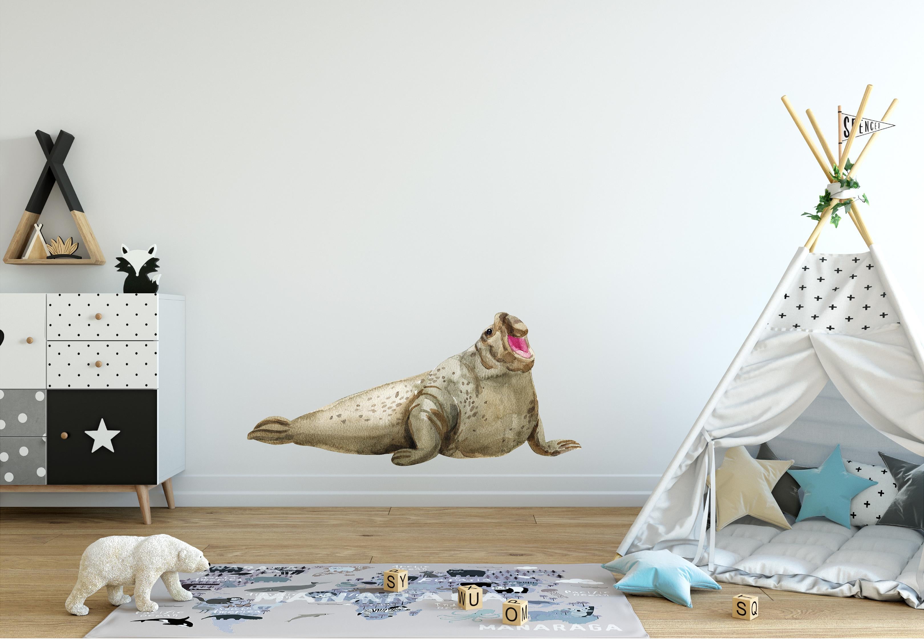 Elephant Seal #2 Wall Decal Watercolor Fabric Wall Sticker | DecalBaby