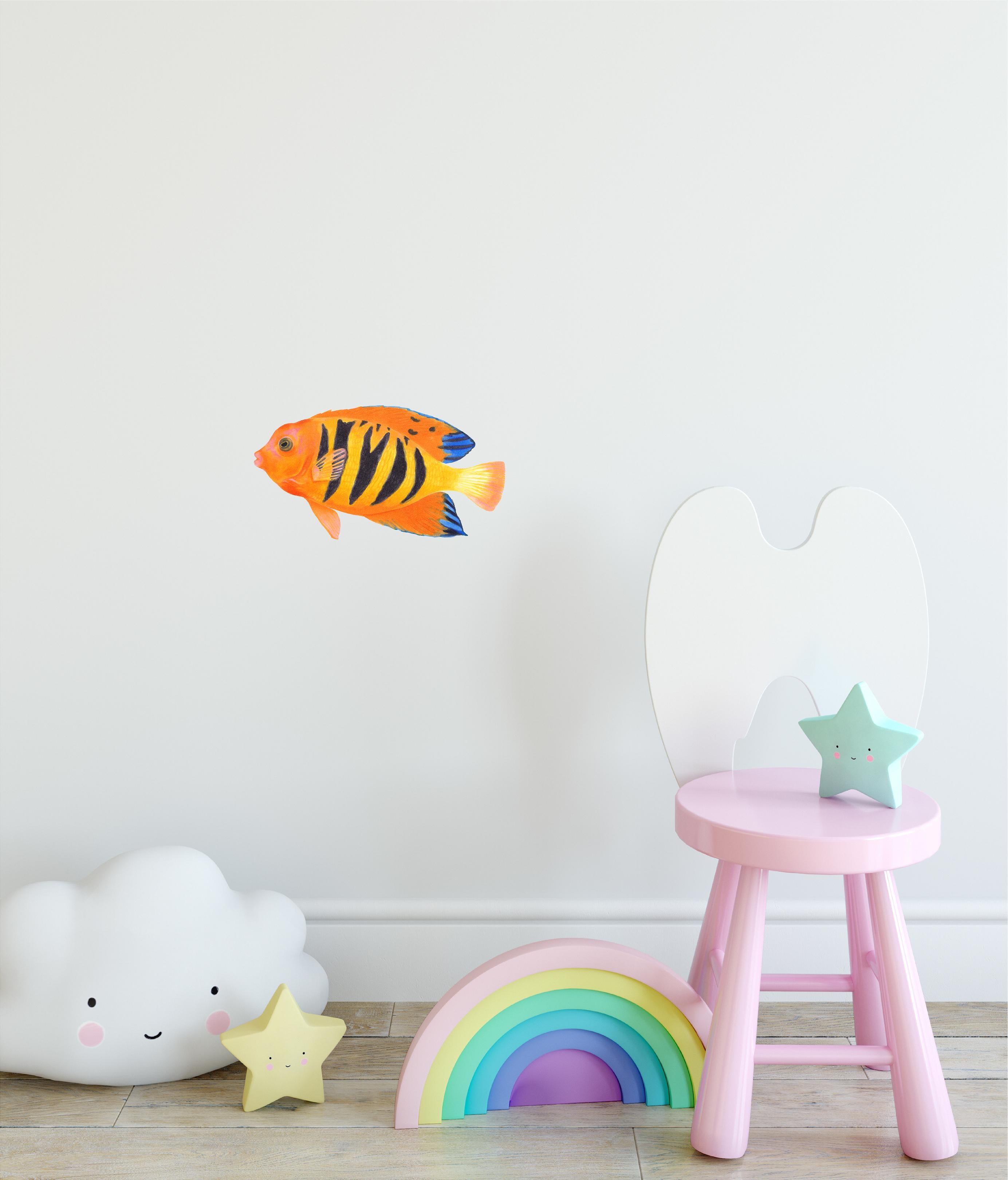 Flame Angelfish Wall Decal Removable Fabric Vinyl Watercolor Sea Animal Marine Fish Wall Sticker | DecalBaby