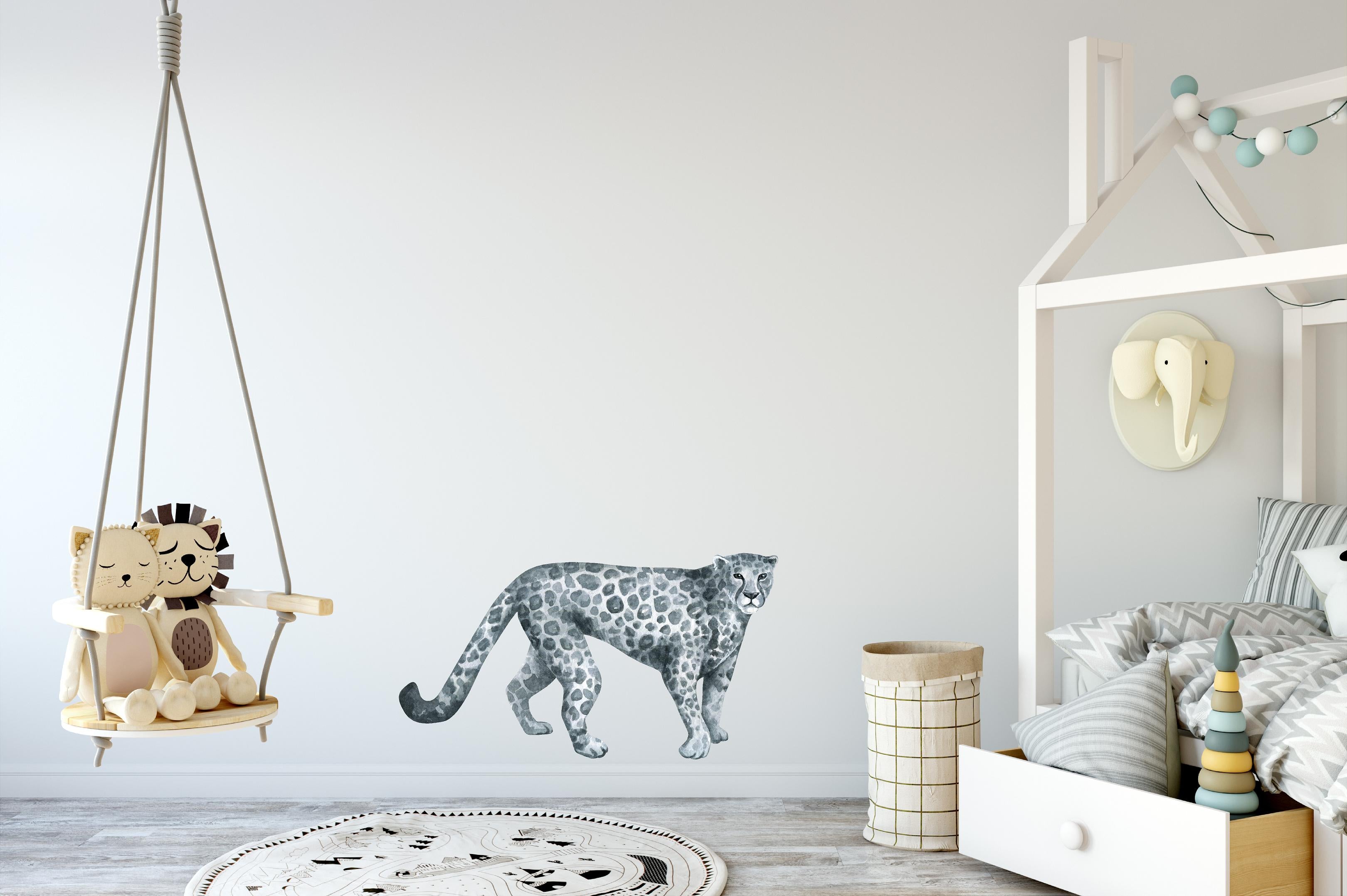 Gray Leopard Wall Decal African Safari Animal Removable Fabric Wall Sticker | DecalBaby