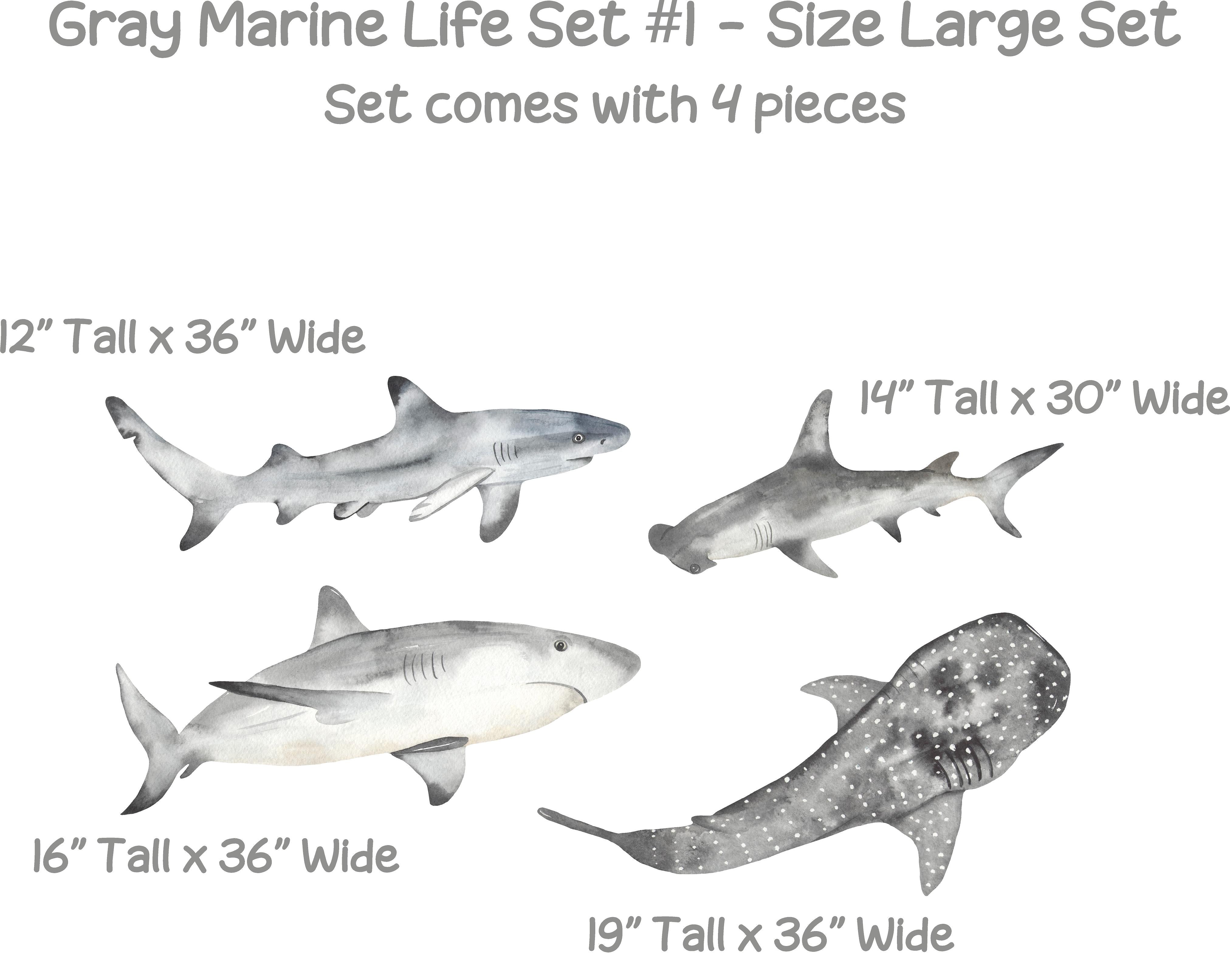 Gray Marine Life Set #1 Wall Decal Ocean Sea Life Removable Fabric Wall Sticker | DecalBaby