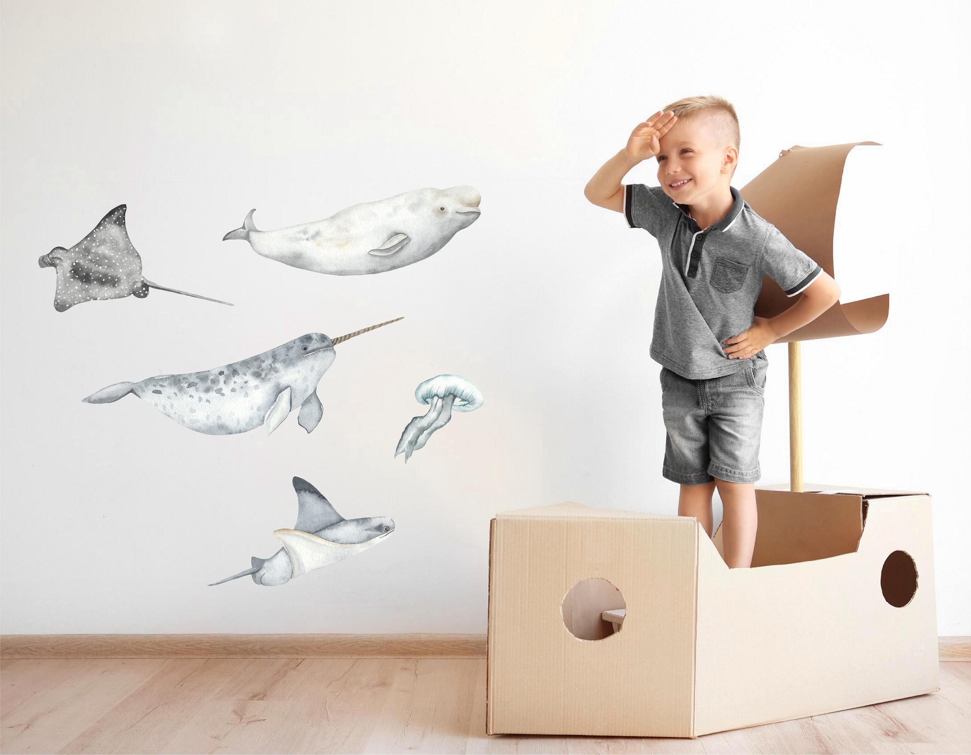 Gray Marine Life Set #3 Wall Decal Ocean Sea Life Removable Fabric Wall Sticker | DecalBaby
