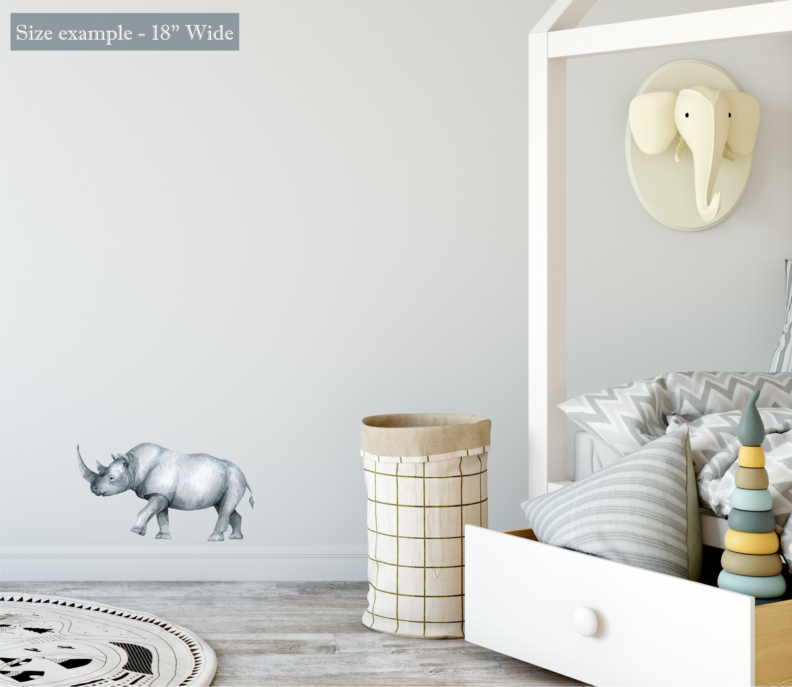 Gray Rhino Wall Decal African Safari Animal Removable Fabric Wall Sticker | DecalBaby