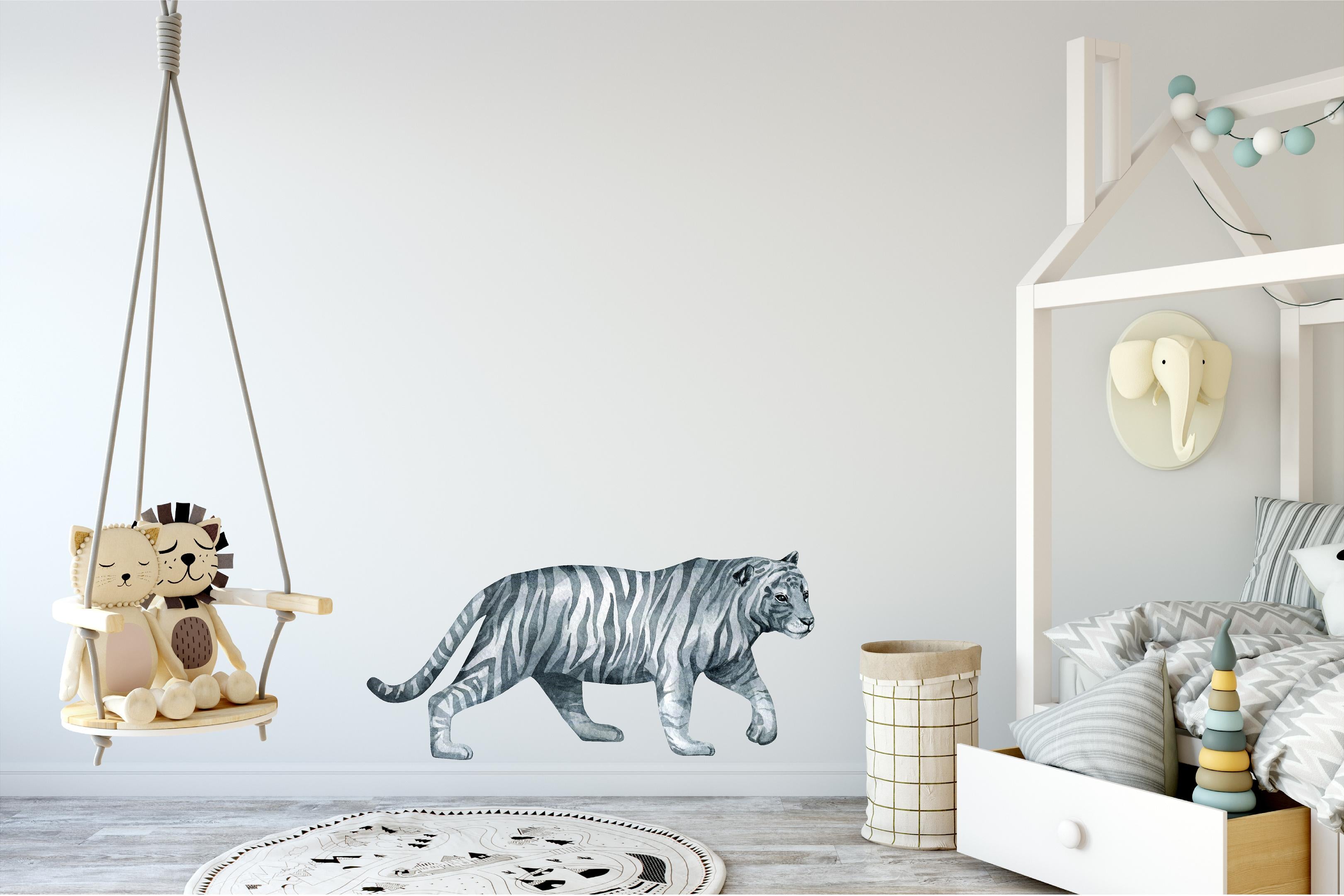 Gray Tiger Wall Decal African Safari Animal Removable Fabric Wall Sticker | DecalBaby