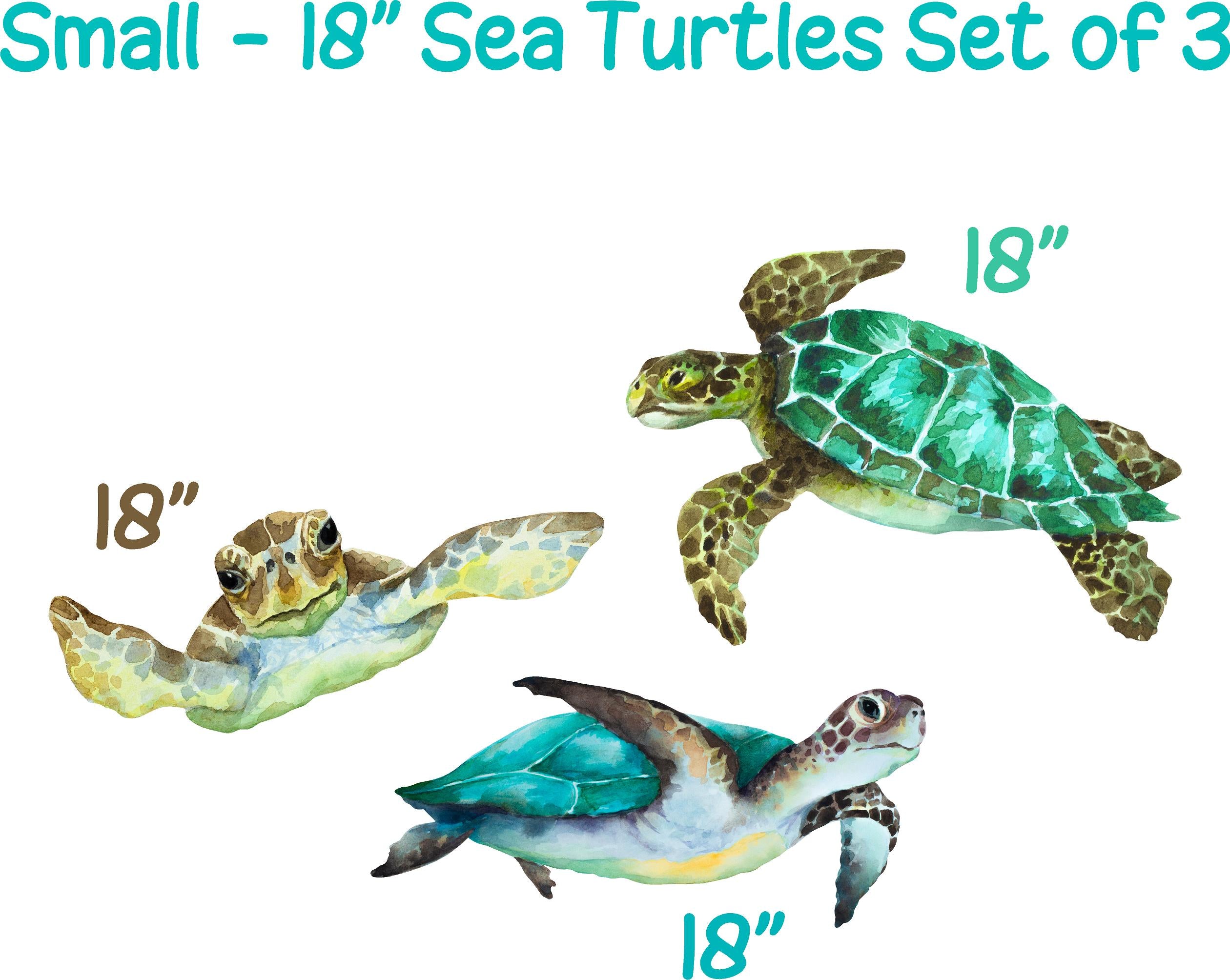 Watercolor Green Sea Turtles Wall Decal Set of 3, Green Blue Sea Turtles Wall Sticker Sea Ocean Fish | DecalBaby