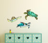 Load image into Gallery viewer, Watercolor Green Sea Turtles Wall Decal Set of 3, Green Blue Sea Turtles Wall Sticker Sea Ocean Fish | DecalBaby