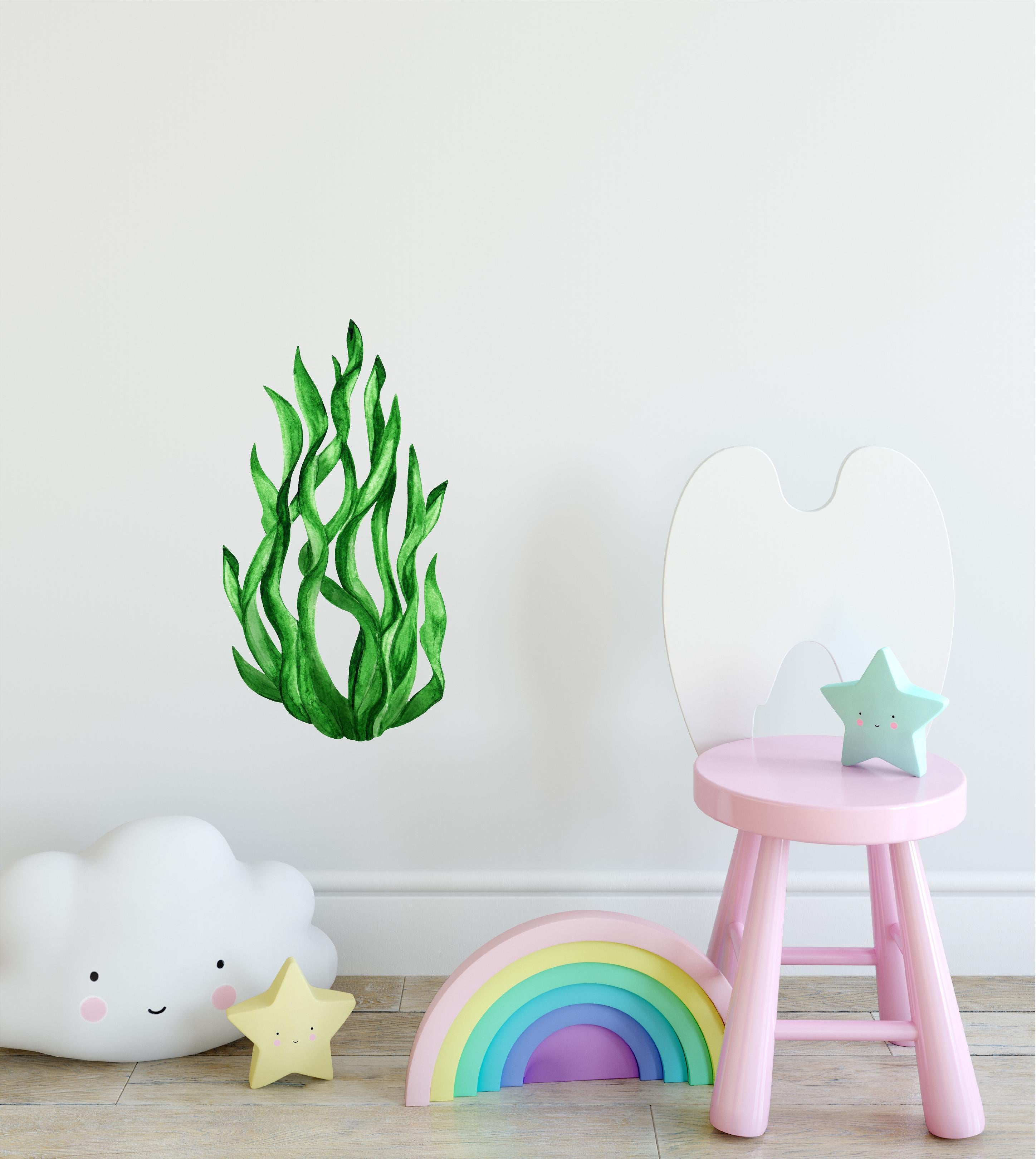 Green Seaweed #3 Wall Decal Watercolor Ocean Fabric Wall Sticker | DecalBaby